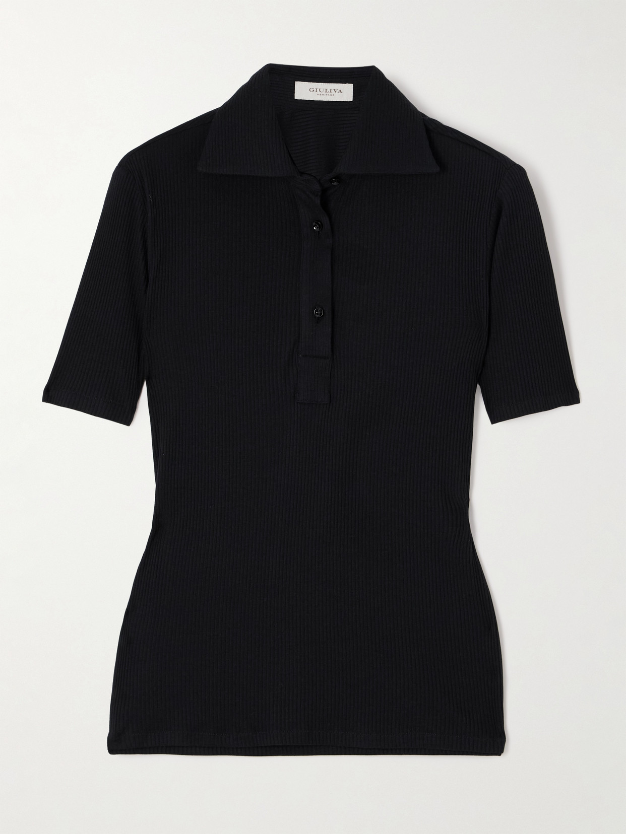 Giuliva Heritage The Daphne Ribbed Modal And Silk-blend Jersey Polo Shirt In Black
