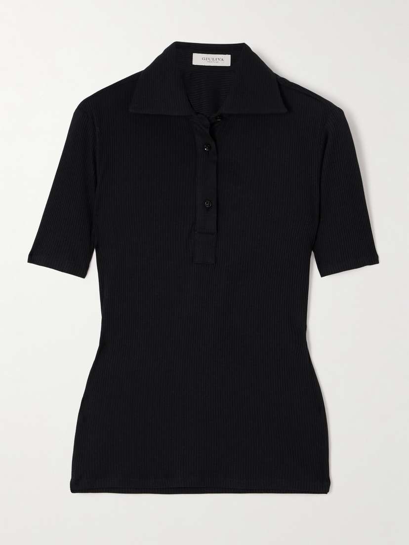 Giuliva Heritage The Daphne Ribbed Modal And Silk-blend Jersey Polo Shirt