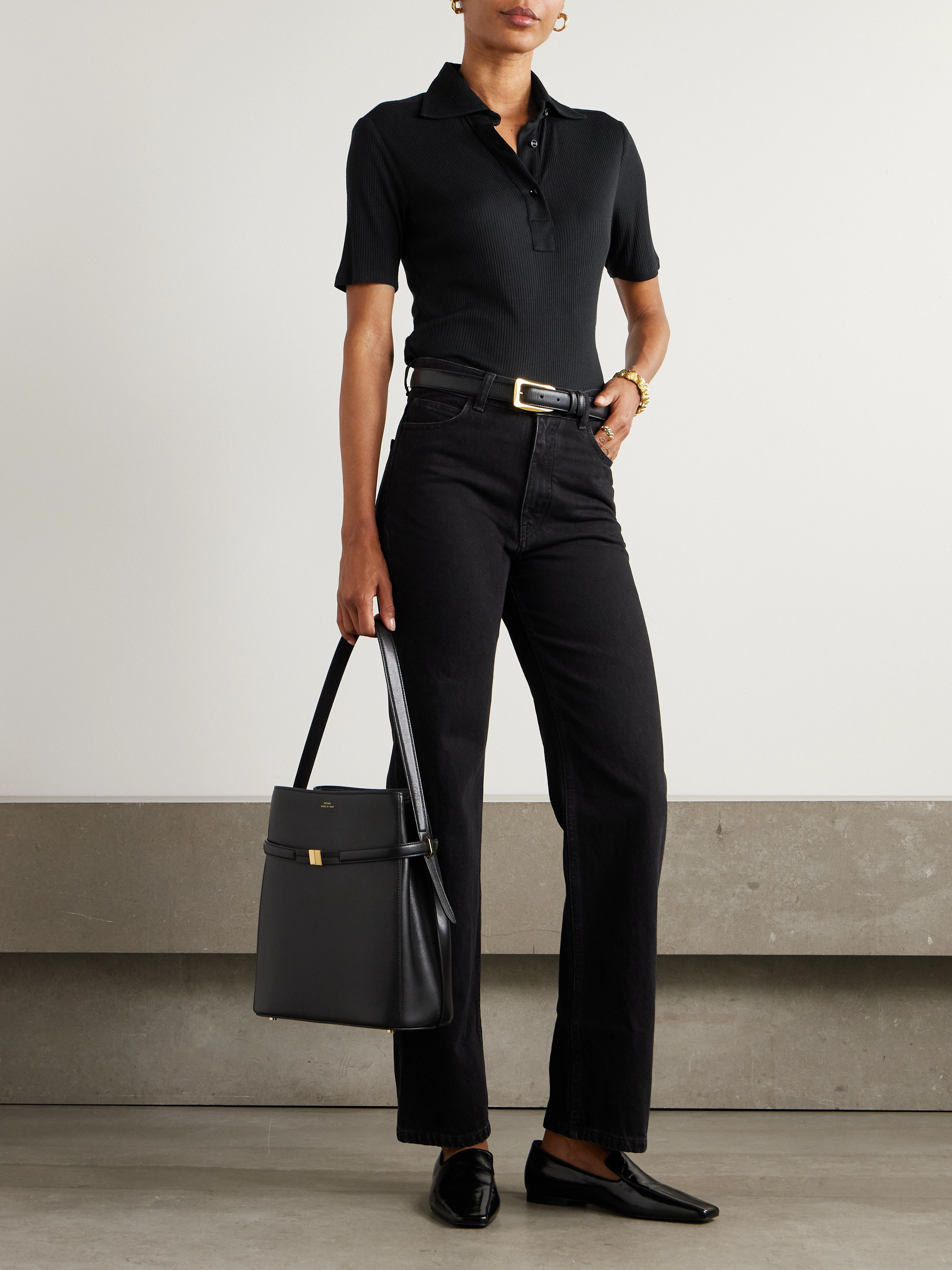 Giuliva Heritage The Daphne ribbed modal and silk-blend jersey polo shirt thumbnail