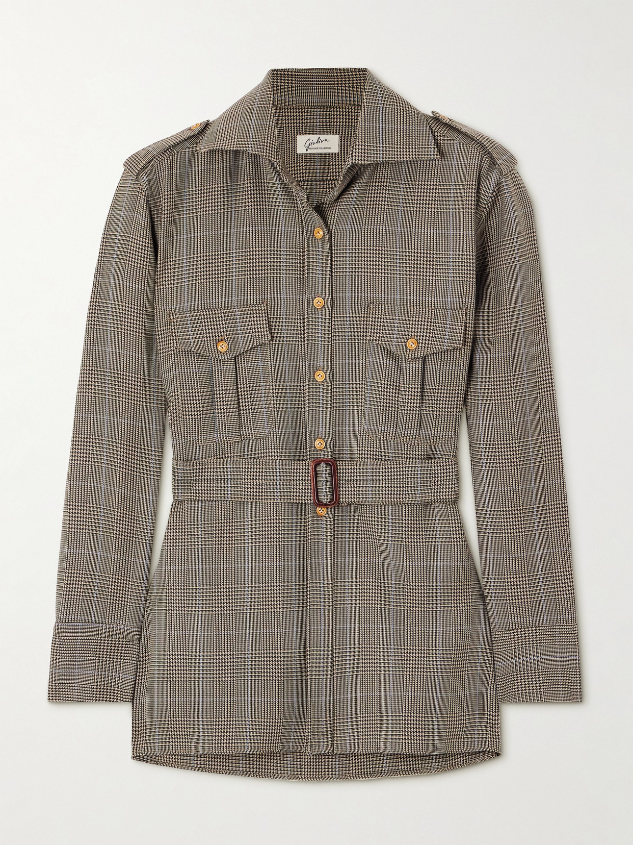 Giuliva Heritage The Aurora Prince Of Wales Checked Wool Shirt In Gray