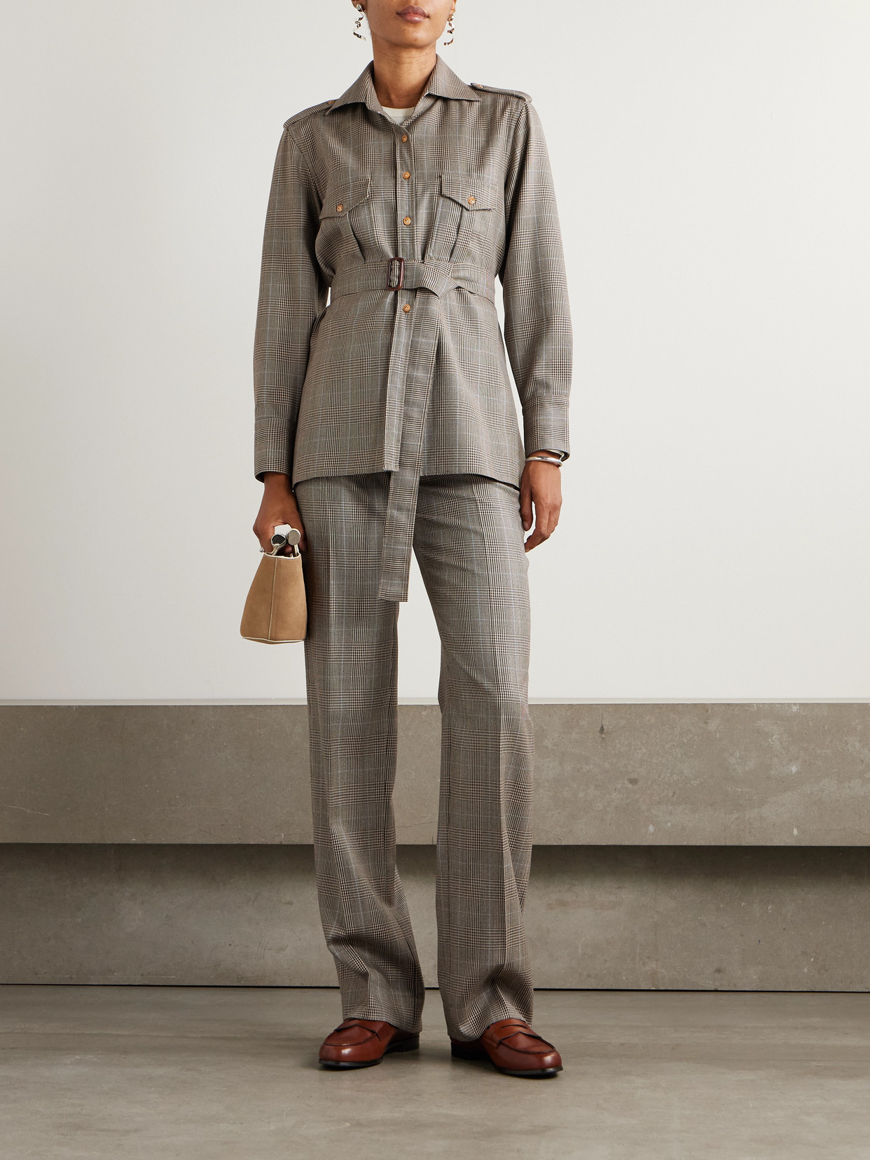 Giuliva Heritage The Aurora Prince Of Wales Checked Wool Shirt In Gray