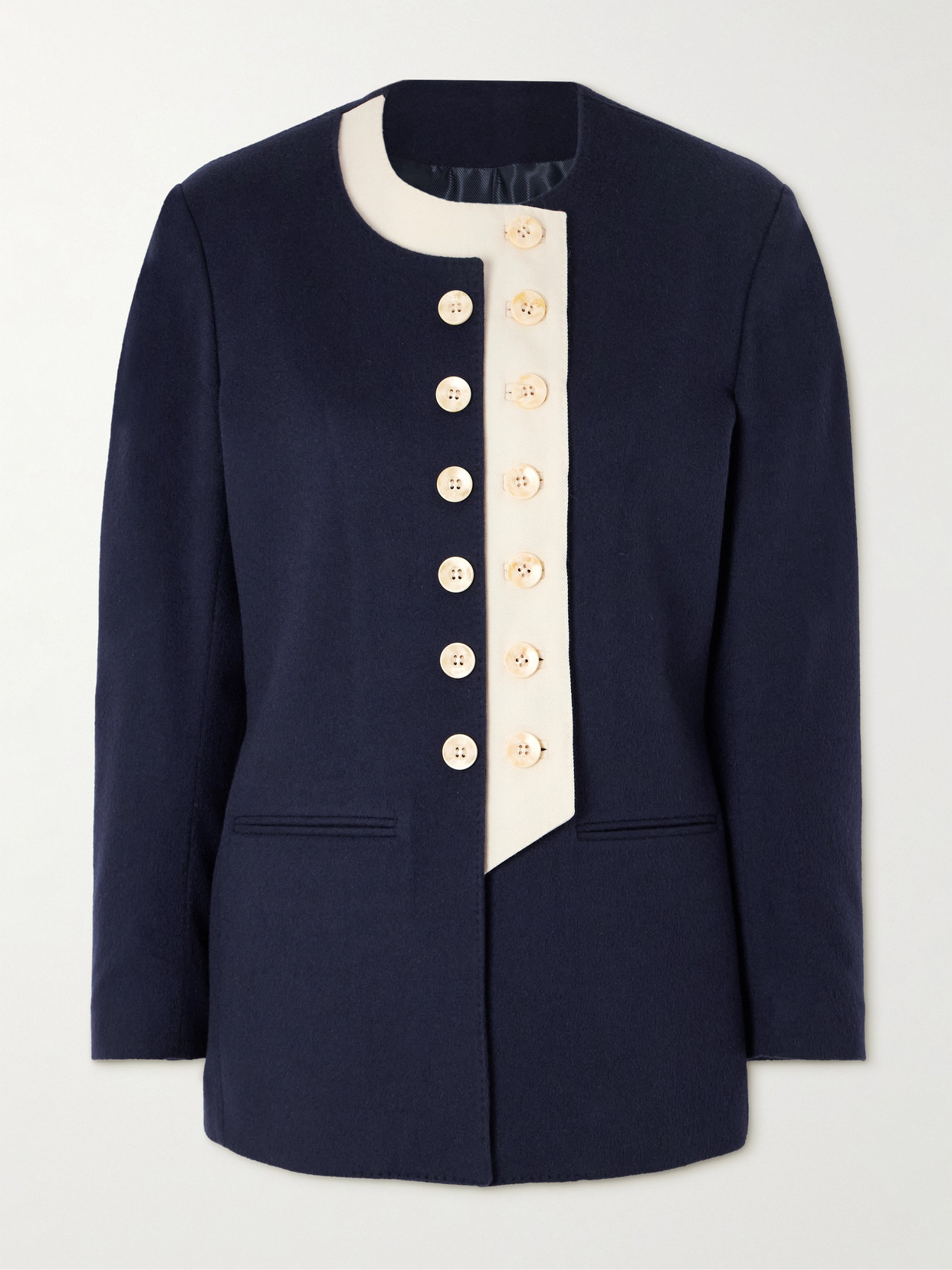 Giuliva Heritage The Lara Wool Twill-trimmed Cashmere Blazer In Blue