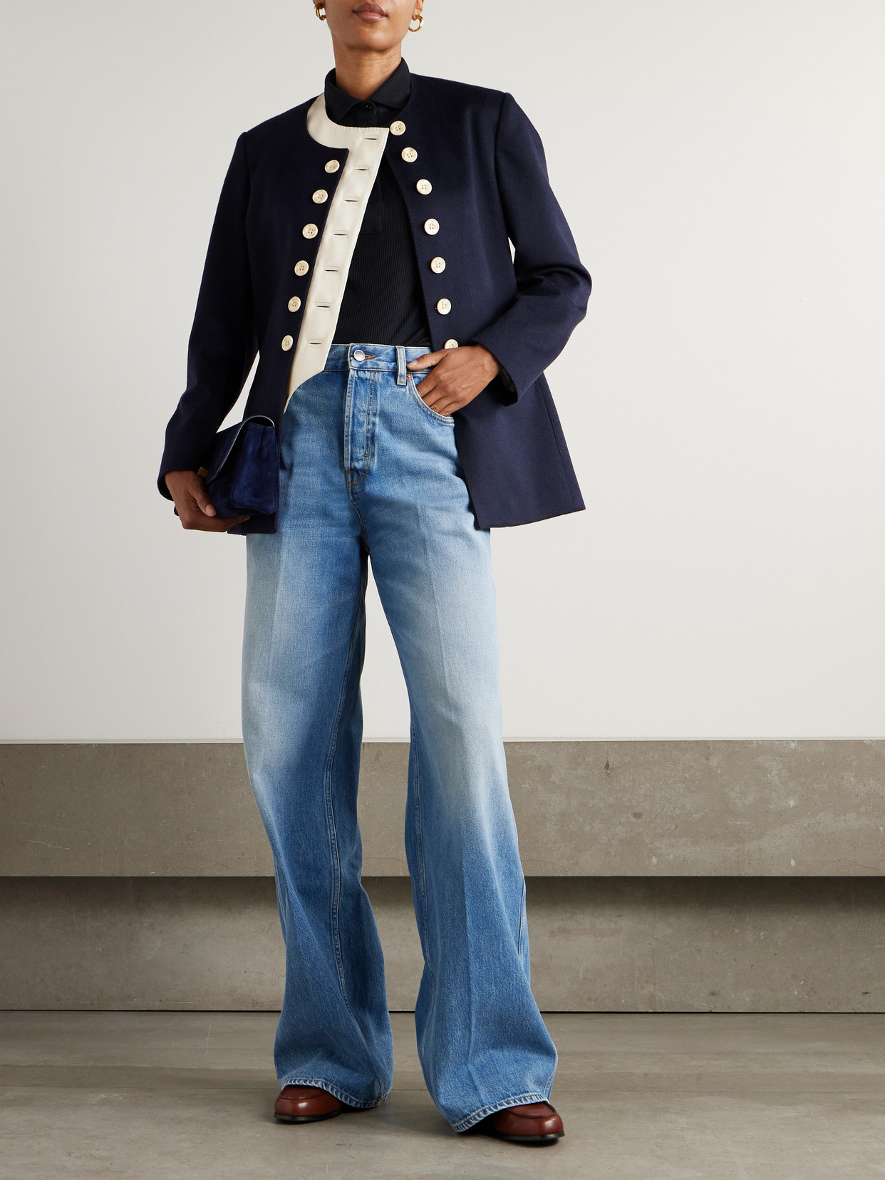 Giuliva Heritage The Lara Wool Twill-trimmed Cashmere Blazer In Blue