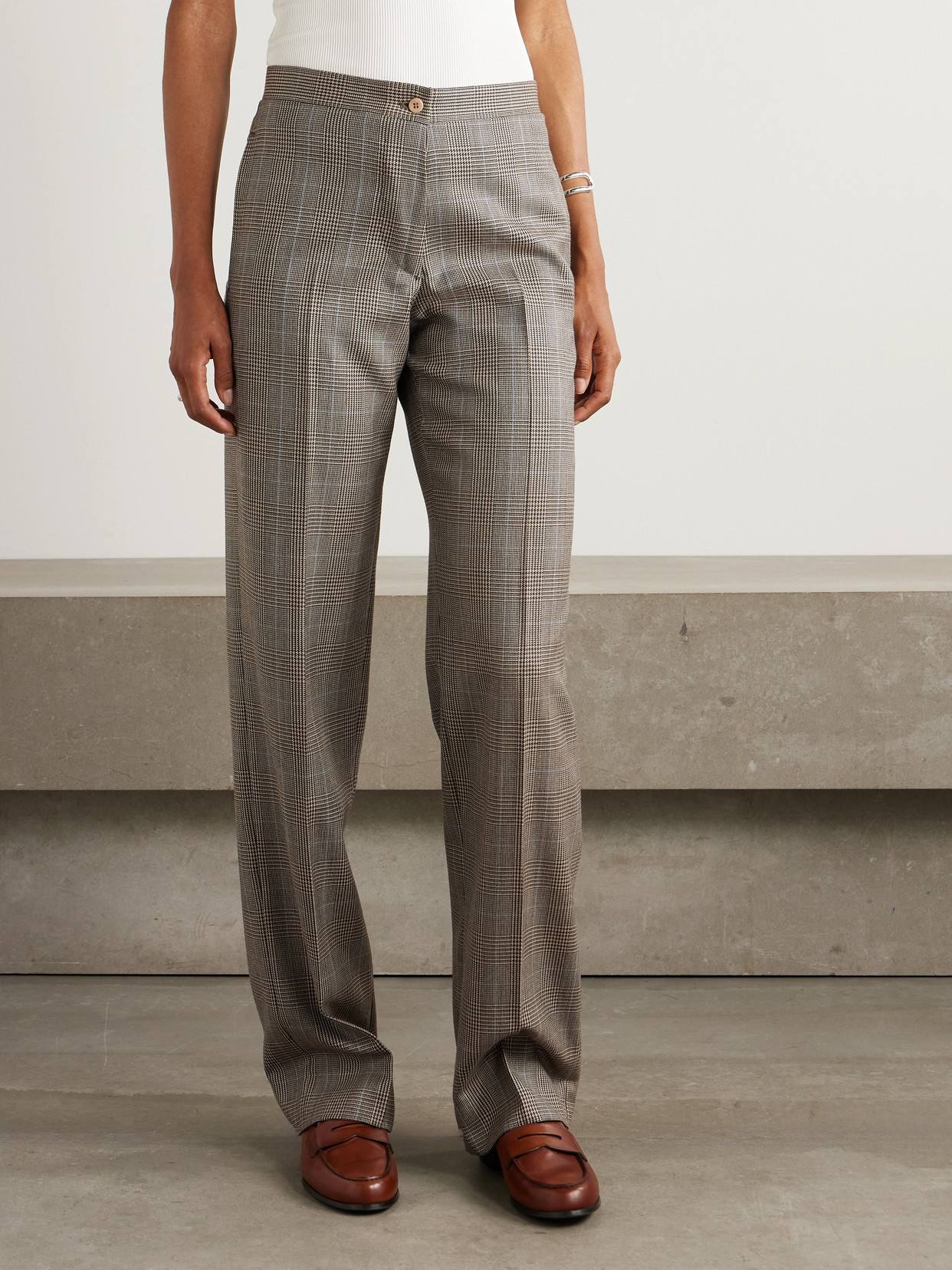 Giuliva Heritage The Janice Houndstooth Wool Straight-leg Pants In Gray