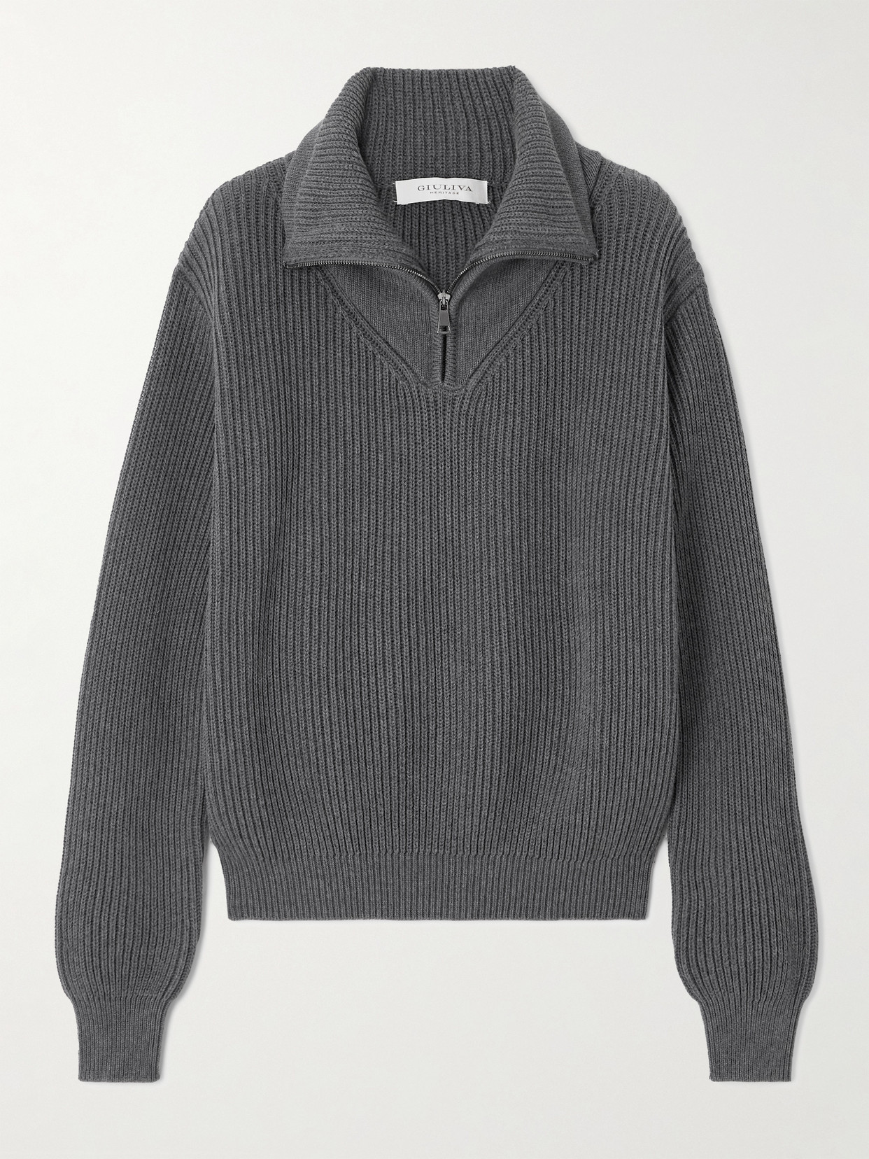 Giuliva Heritage Philip Ribbed Cotton Half-zip Sweater In Gray