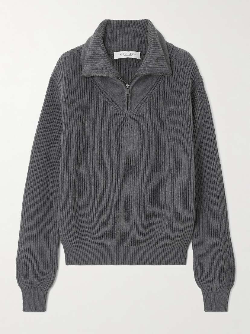 Giuliva Heritage Philip Ribbed Cotton Half-zip Sweater