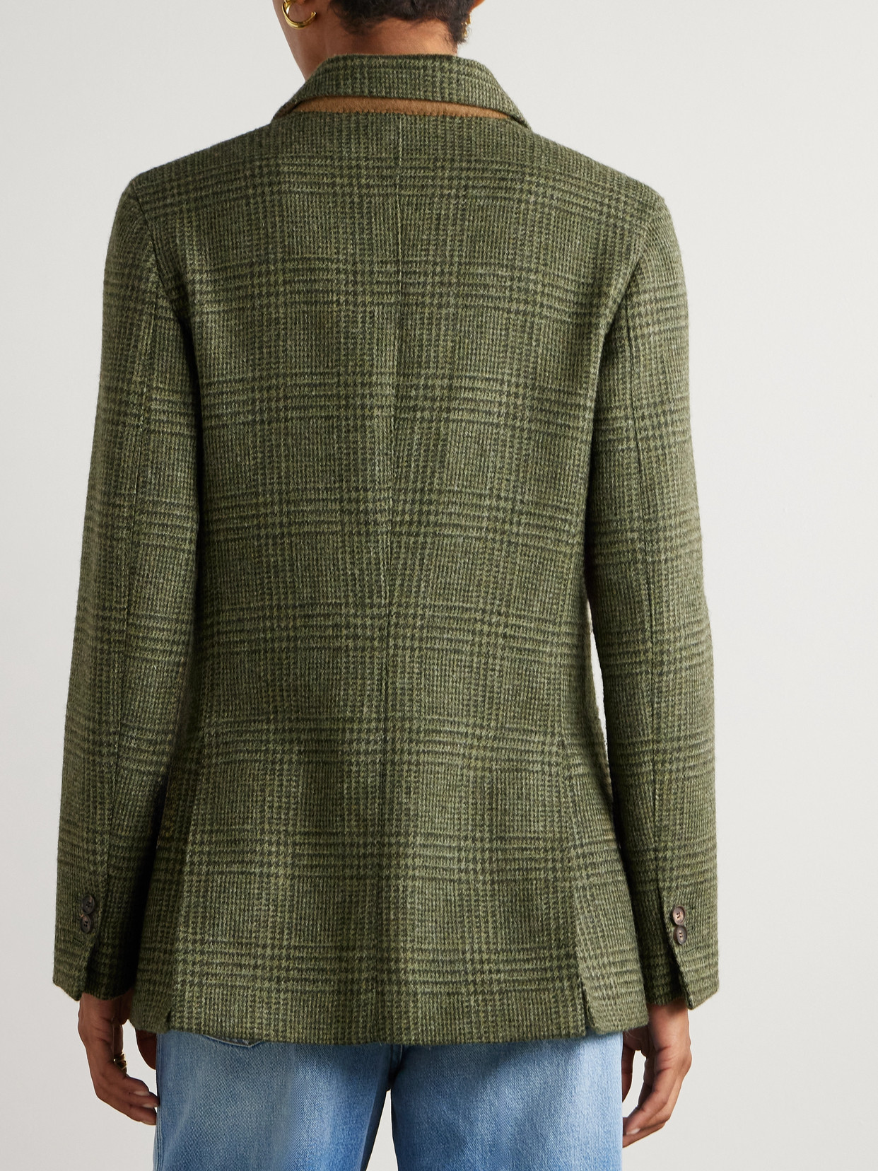 Giuliva Heritage The Cornelia Double-breasted Prince Of Wales Checked Wool Blazer In Green