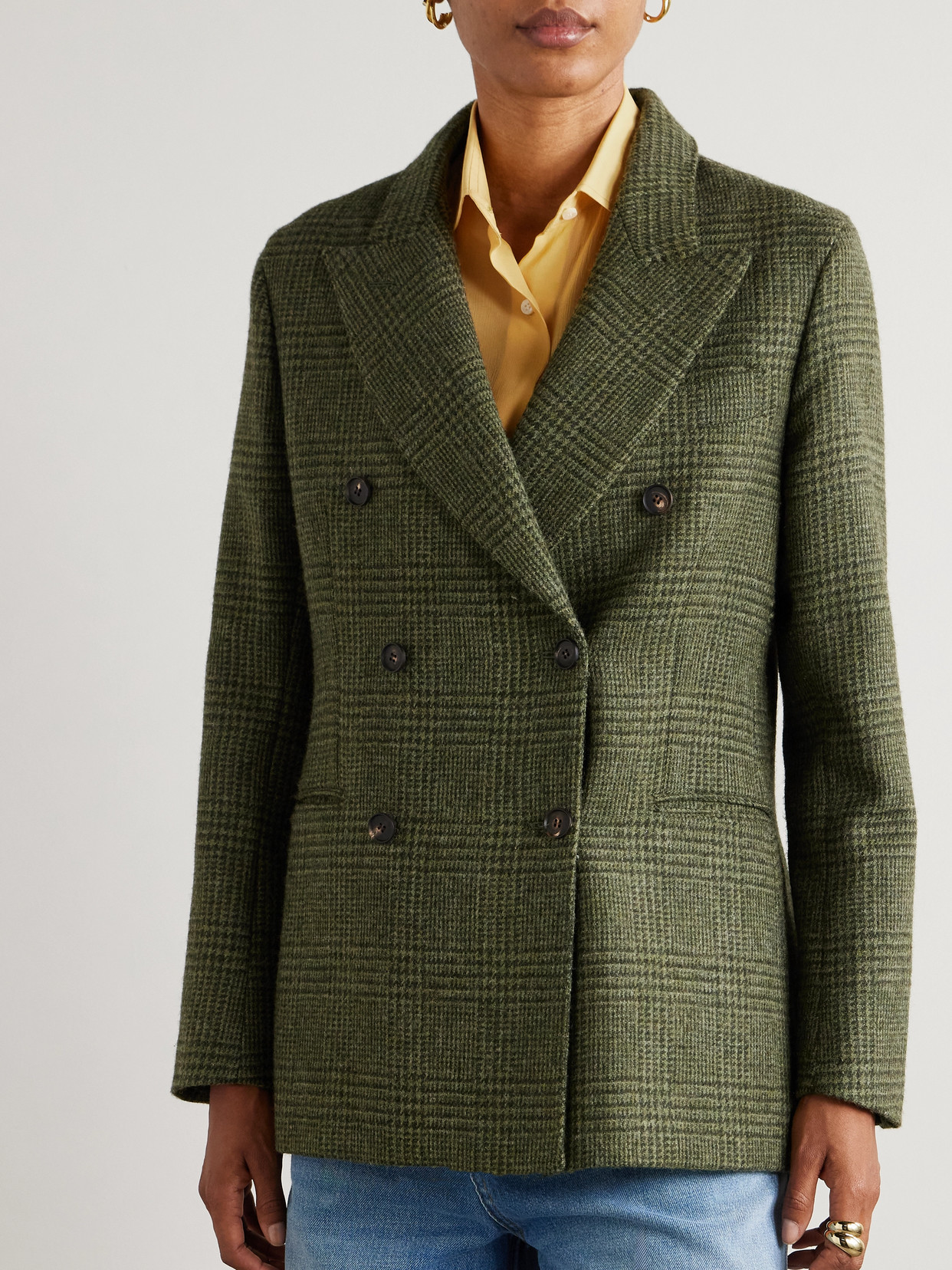 Giuliva Heritage The Cornelia Double-breasted Prince Of Wales Checked Wool Blazer In Green