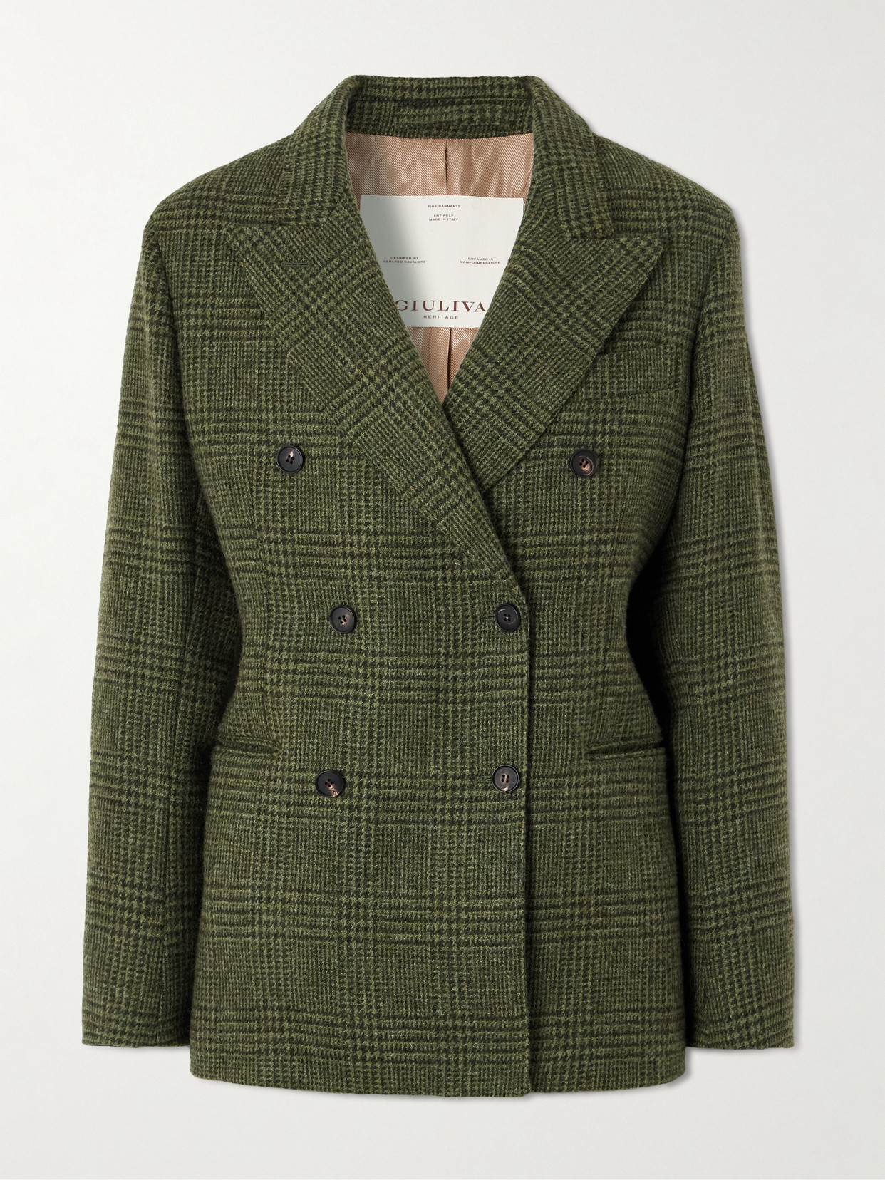 Giuliva Heritage The Cornelia Double-breasted Prince Of Wales Checked Wool Blazer In Green