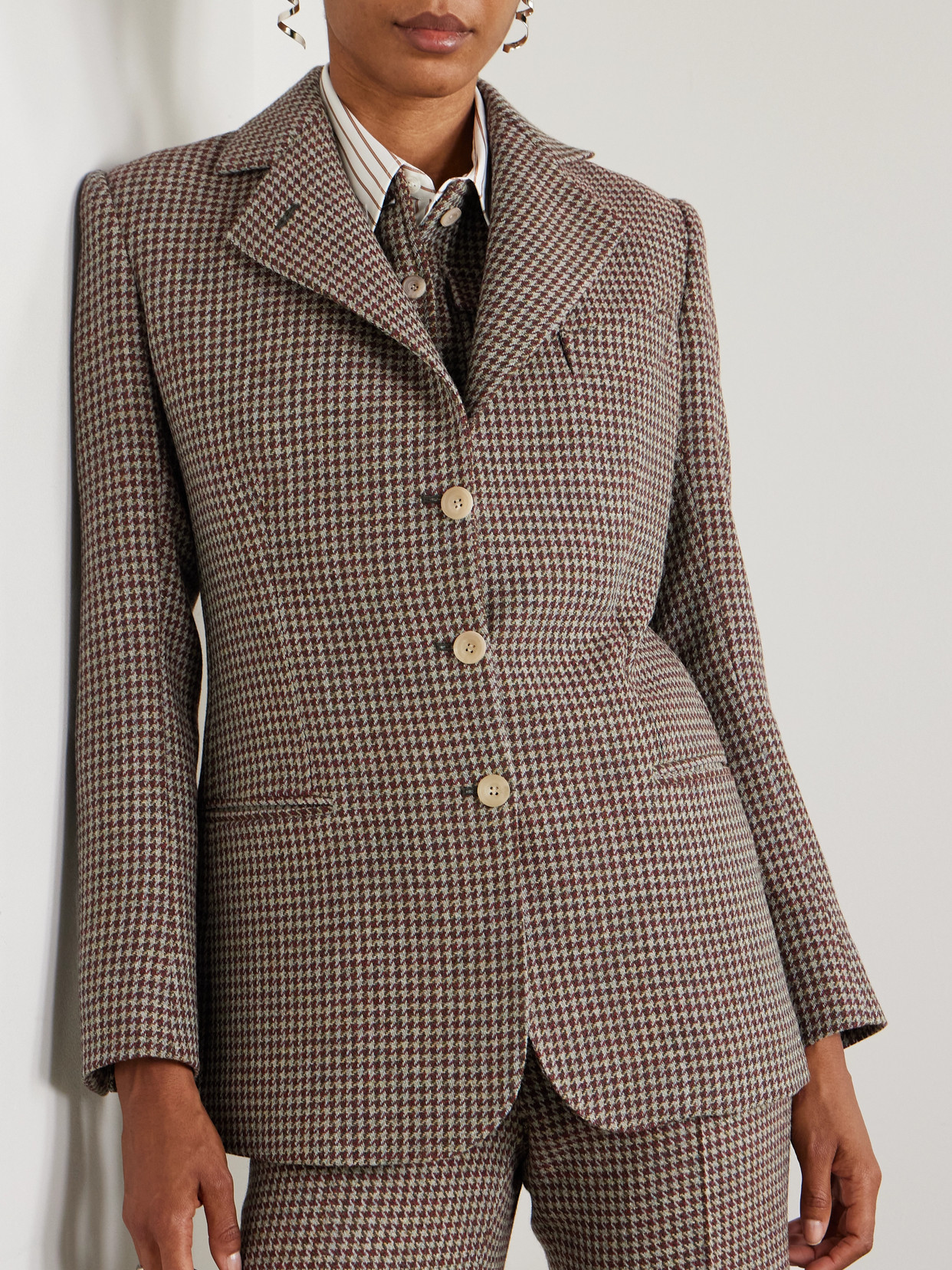 Giuliva Heritage Ginestra Houndstooth Wool-tweed Blazer In Brown
