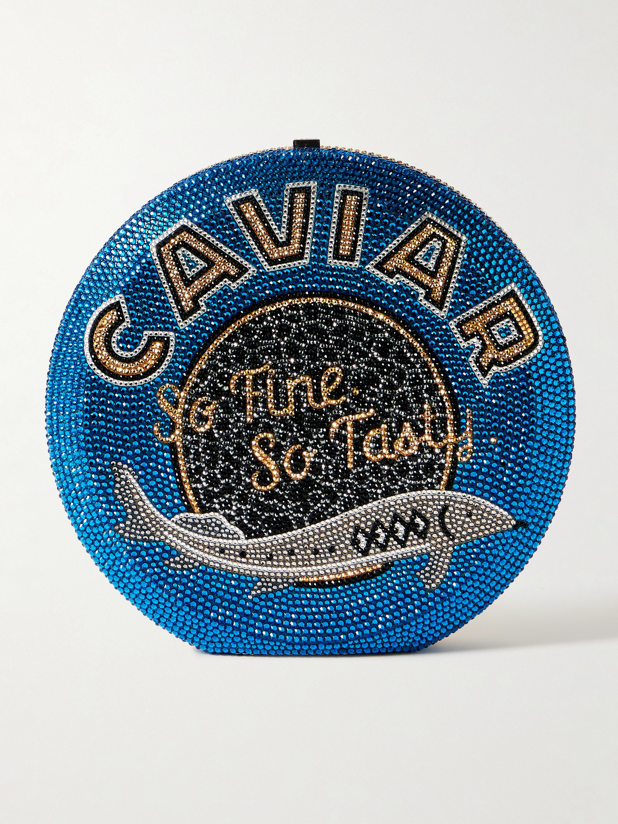 Judith Leiber + Ashley Longshore Caviar Tin Crystal-embellished Silver-tone Clutch