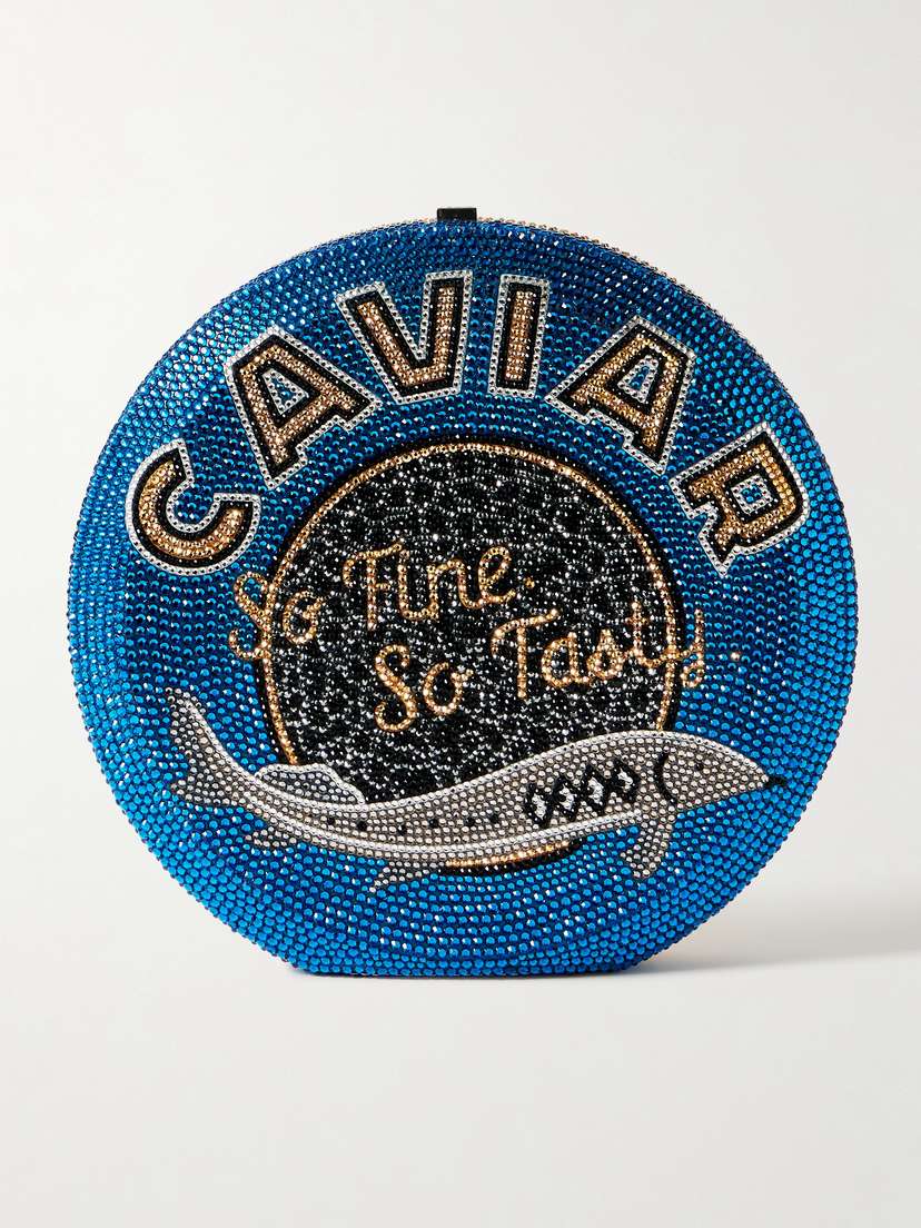 Judith Leiber Couture + Ashley Longshore Caviar Tin Crystal-embellished Silver-tone Clutch