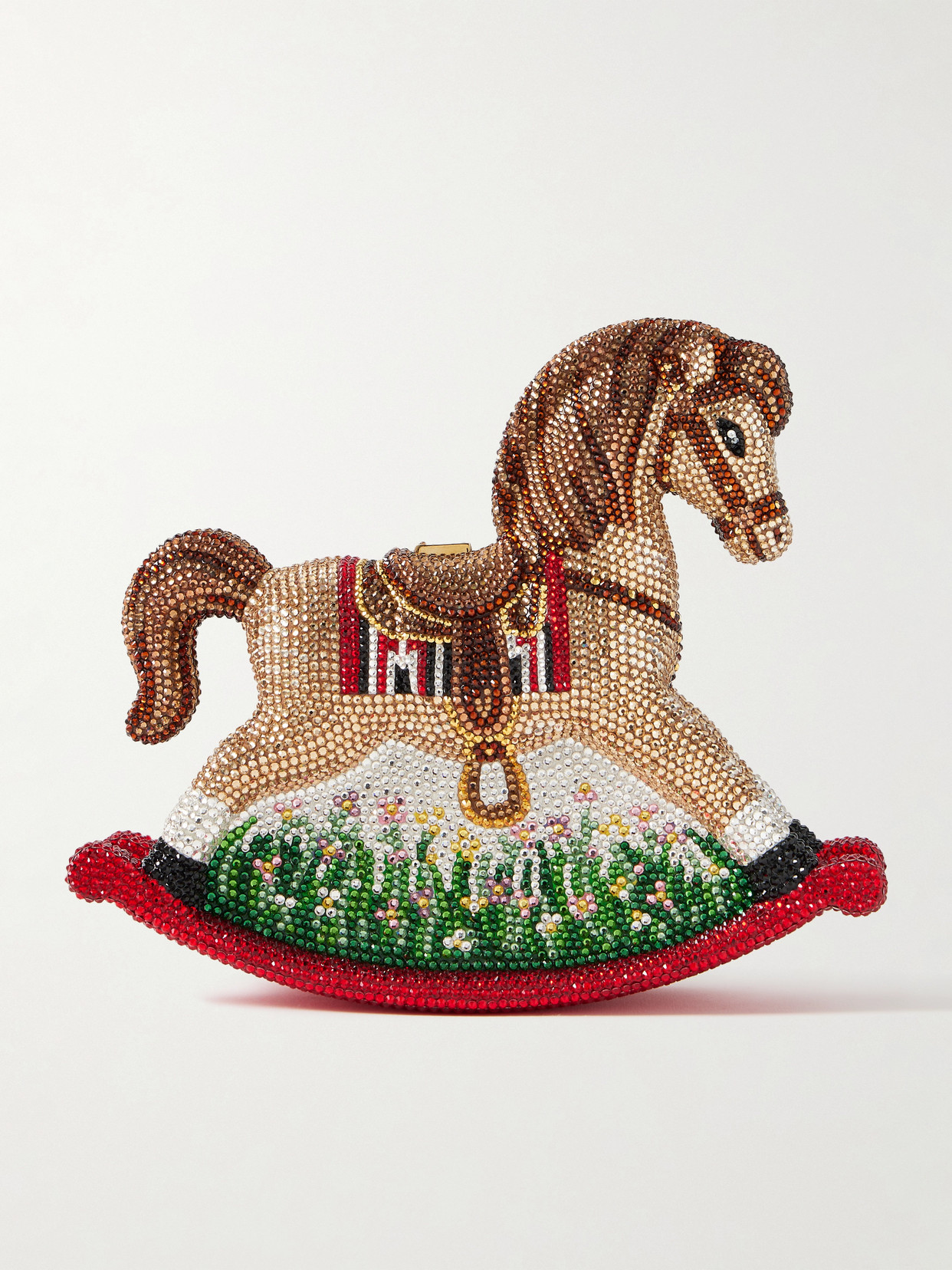 Judith Leiber Rocking Horse Jessie Crystal-embellished Gold-tone Clutch In Multi