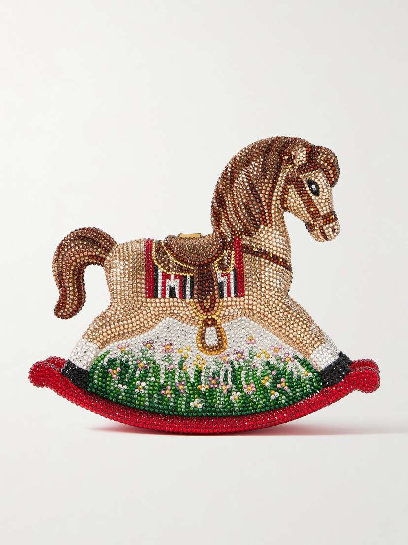 Judith Leiber Couture Rocking Horse Jessie Crystal-embellished Gold-tone Clutch