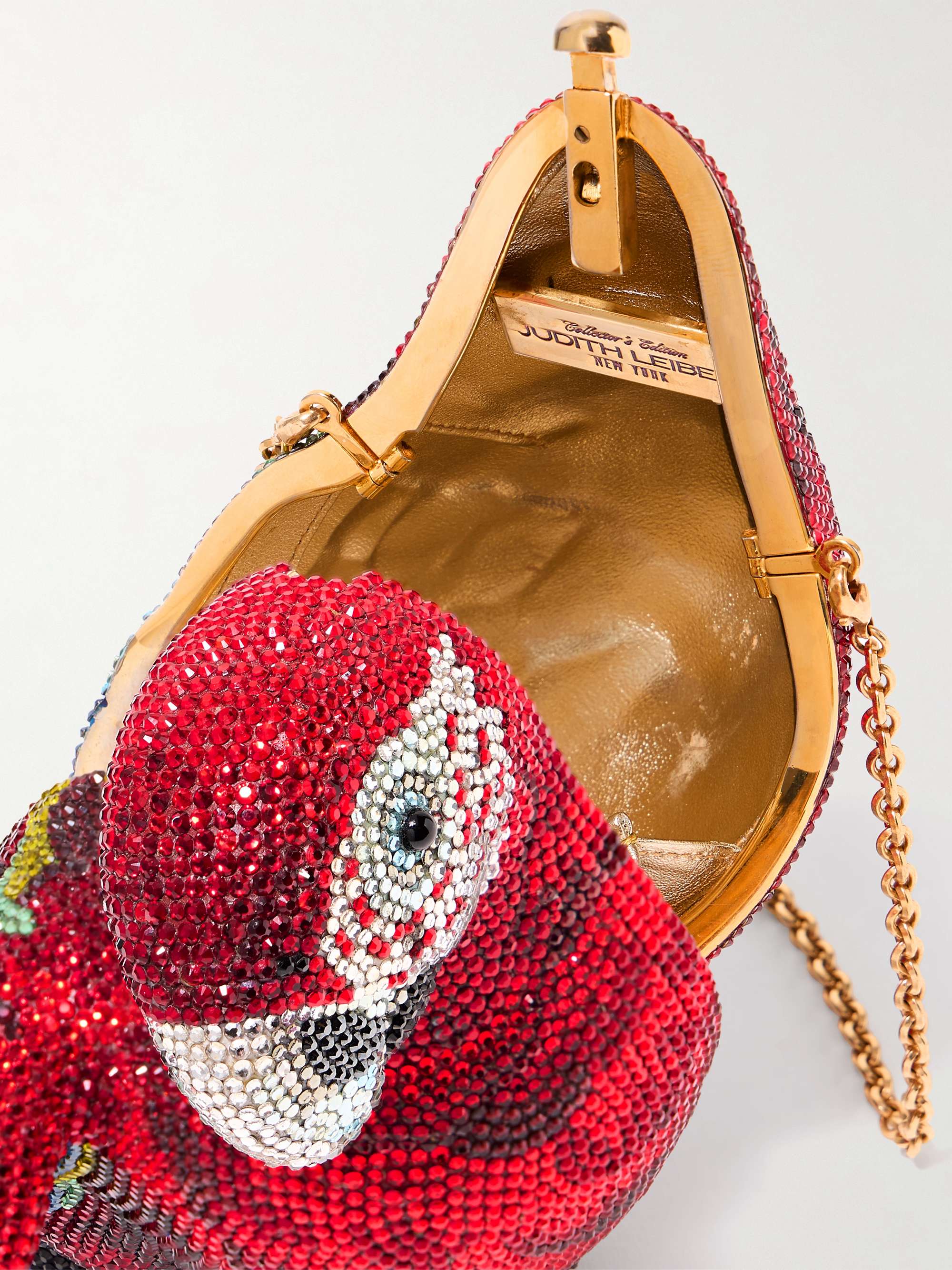 JUDITH LEIBER COUTURE Parrott Scarlet crystal-embellished gold-tone clutch