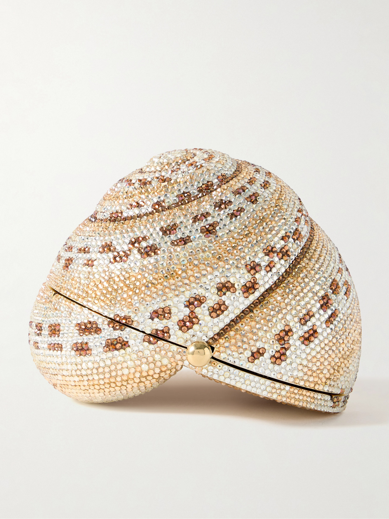 Judith Leiber Calico Shell Crystal-embellished Gold-tone Clutch In White
