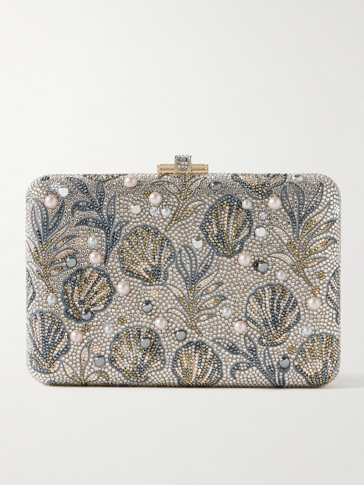 Judith Leiber Shelby Embellished Silver- Gold-tone Metal Clutch