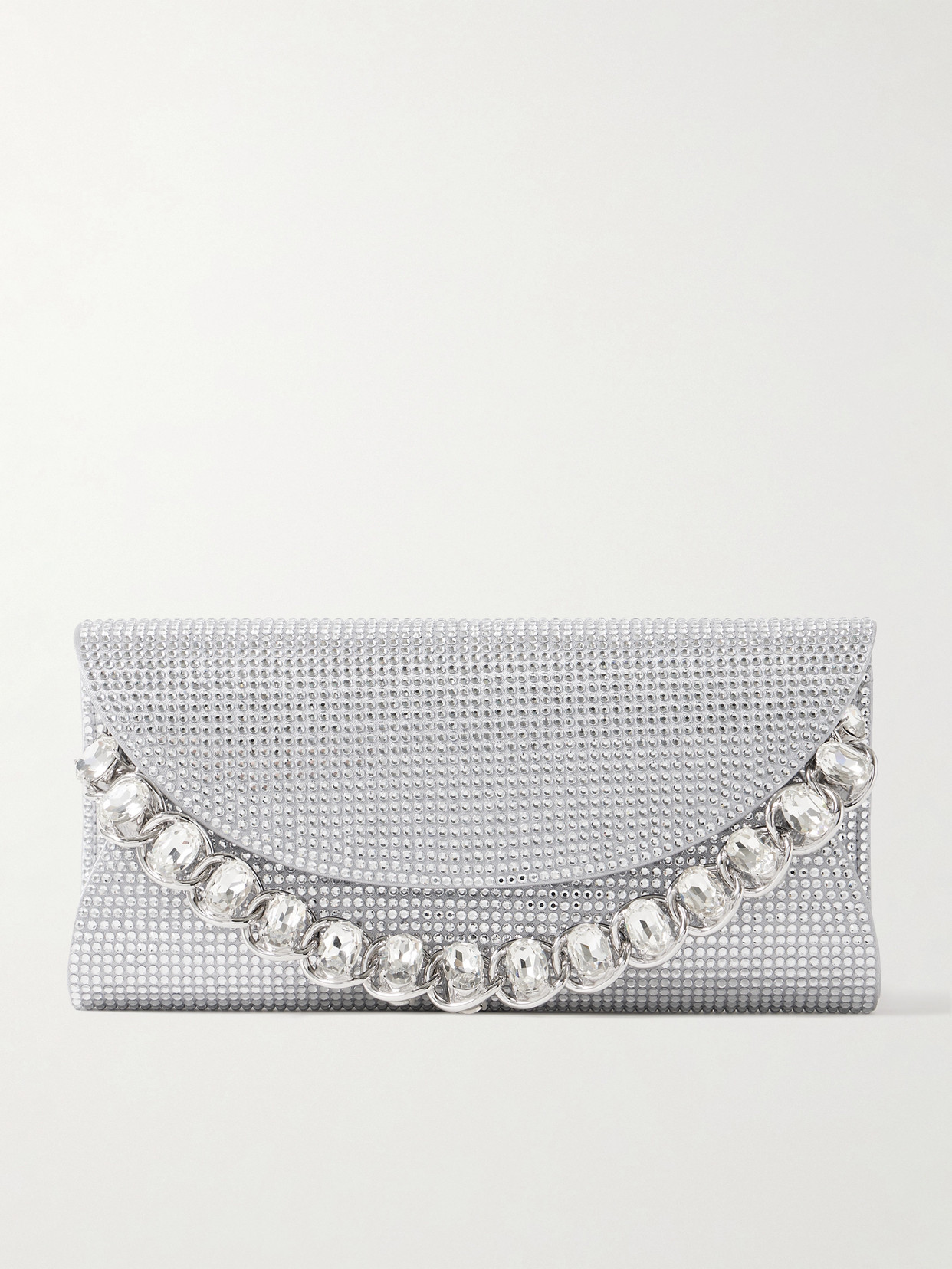 Judith Leiber Taylor Crystal-embellished Satin Clutch In Silver