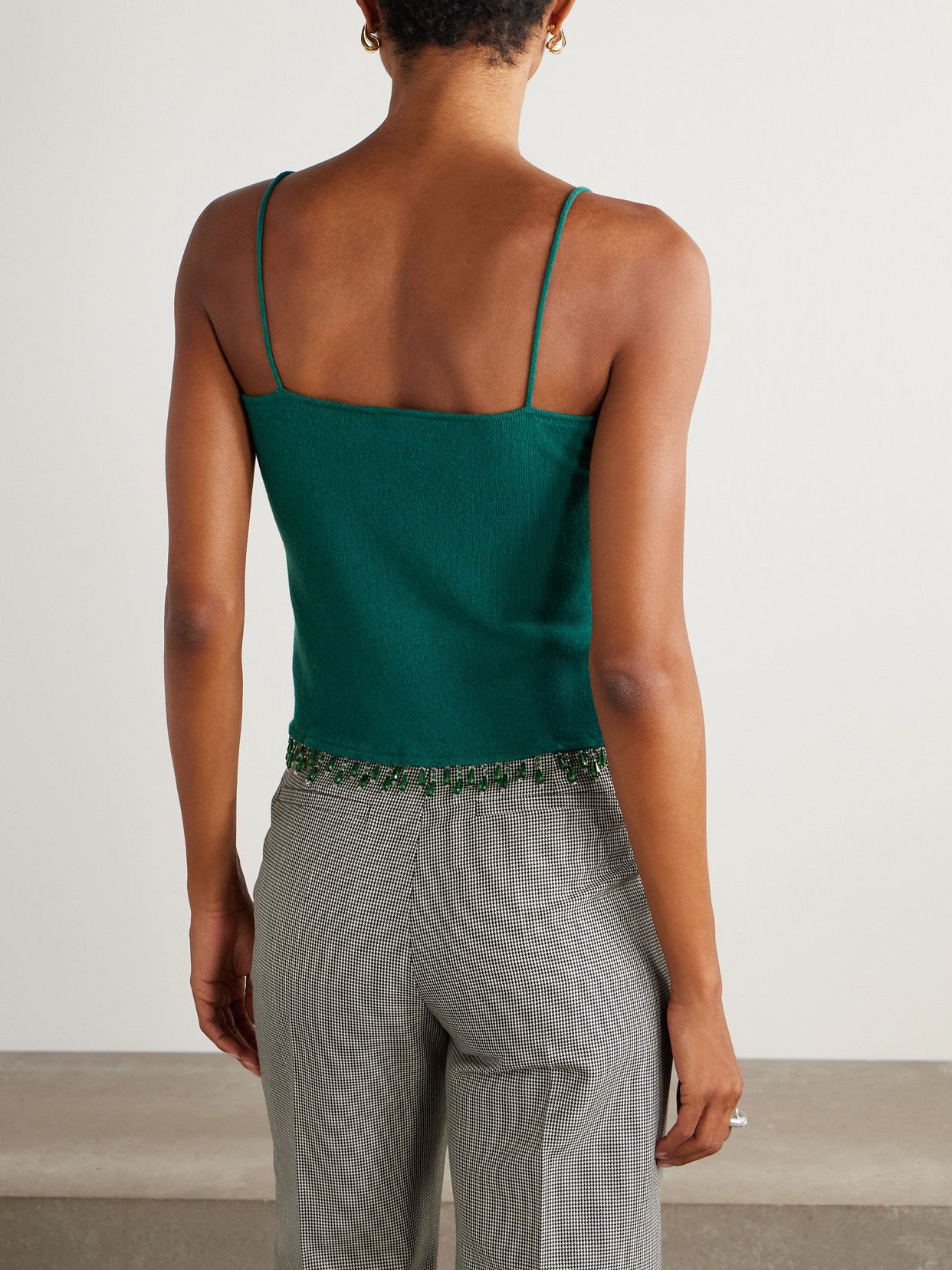 Bode Fringed Bead-embellished Wool And Cashmere-blend Top In Green