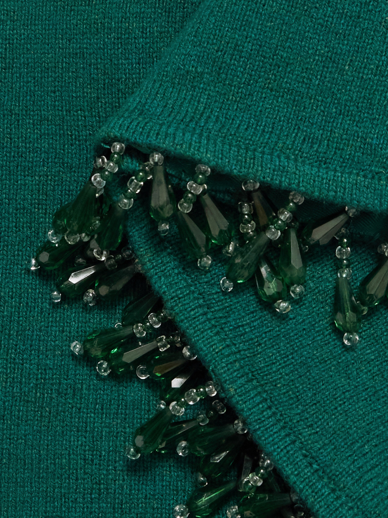 Bode Fringed Bead-embellished Wool And Cashmere-blend Top In Green