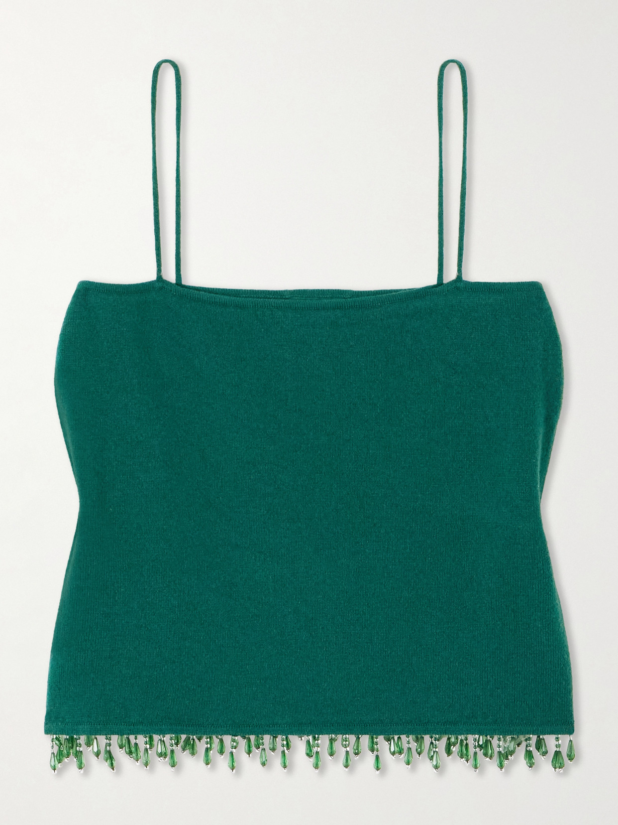 Bode Fringed Bead-embellished Wool And Cashmere-blend Top In Green