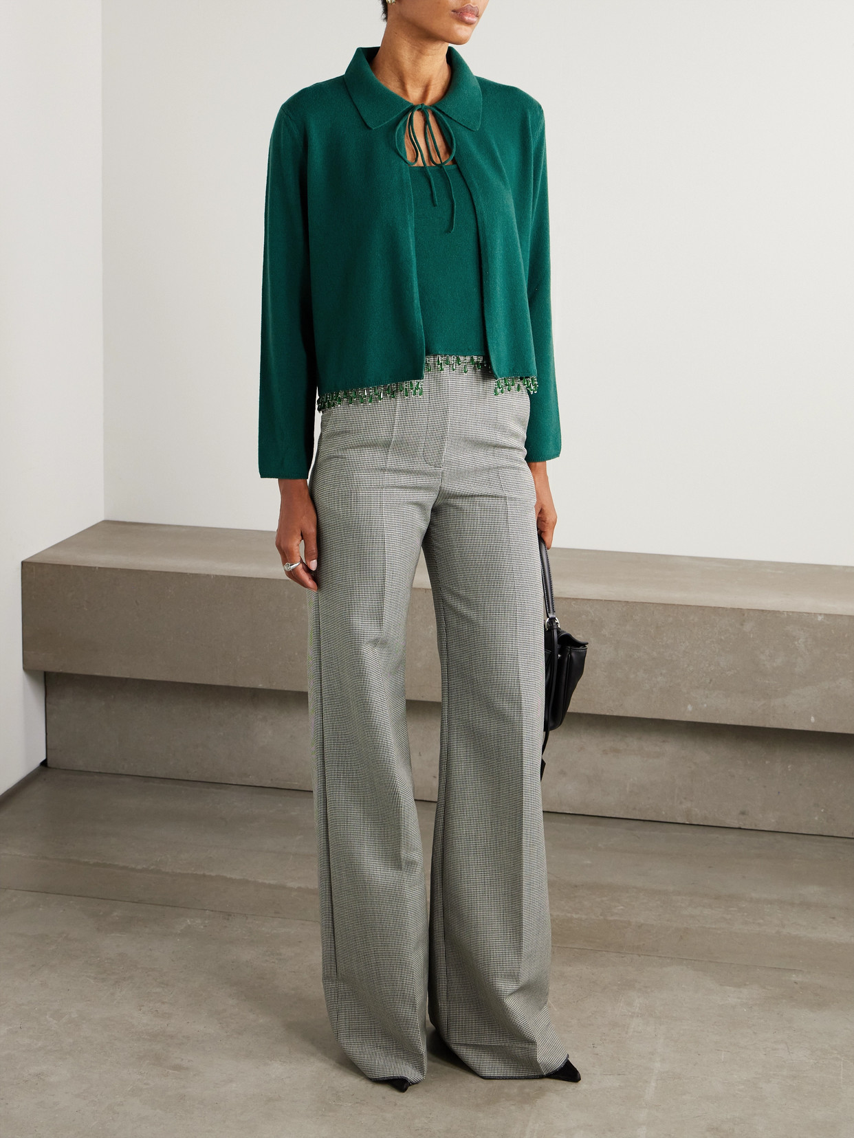 Bode Fringed Bead-embellished Wool And Cashmere-blend Top In Green