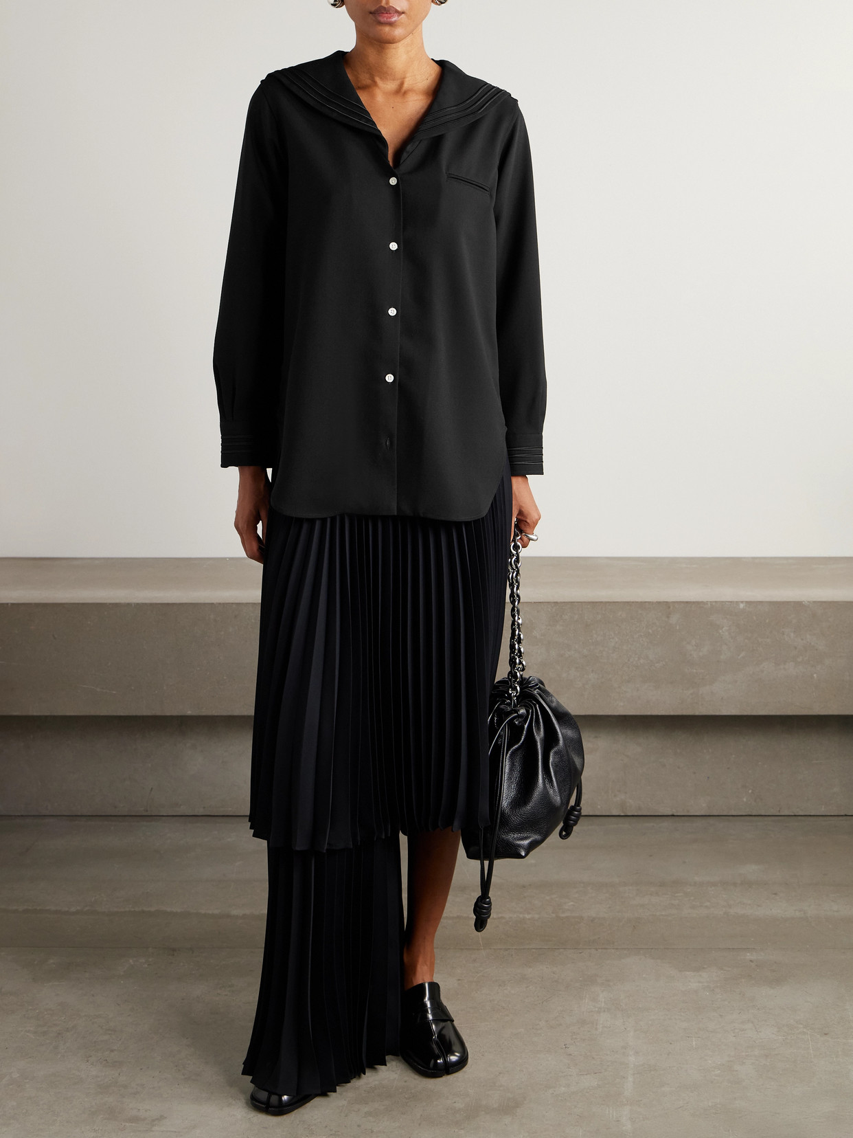 Bode Astor Wool-crepe Blouse In Black