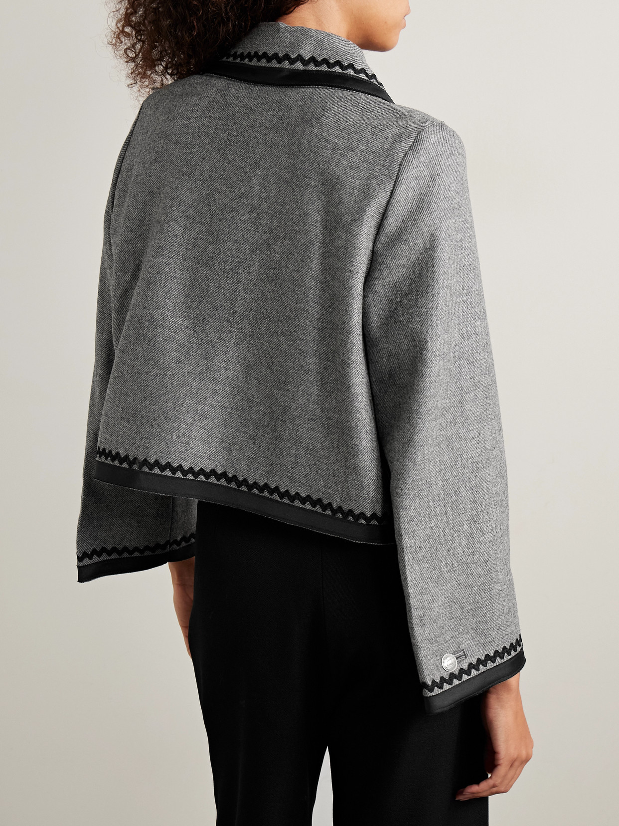 Bode Dovecote Cropped Cotton Twill-trimmed Wool-twill Jacket In Gray