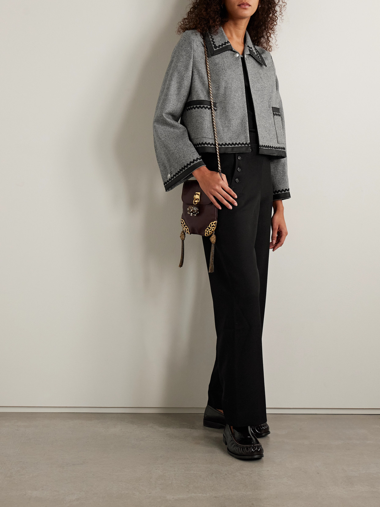Bode Dovecote Cropped Cotton Twill-trimmed Wool-twill Jacket In Gray