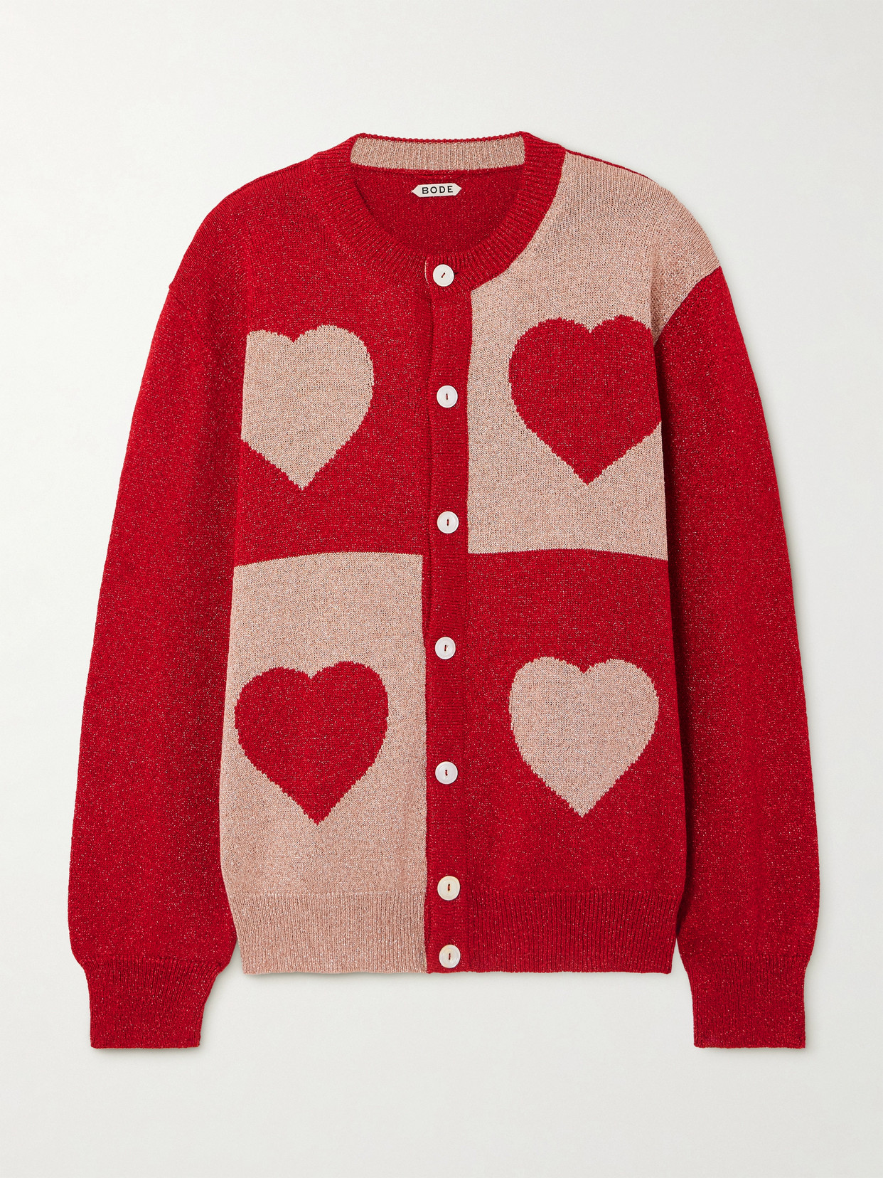 BODE - Two-tone Lamé Cardigan - Red