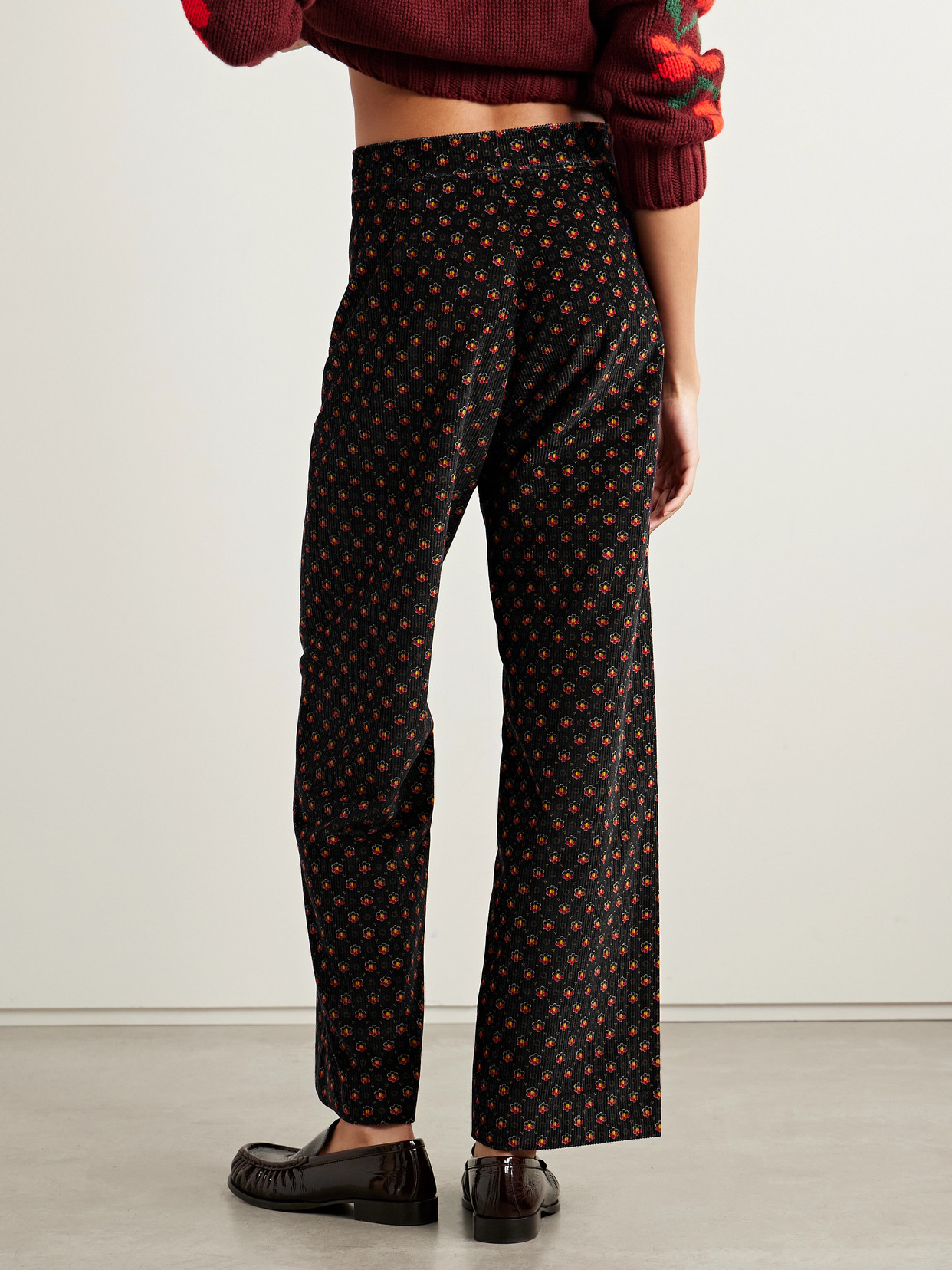 Bode Mcallister Floral-print Cotton-corduroy Straight-leg Pants In Blue