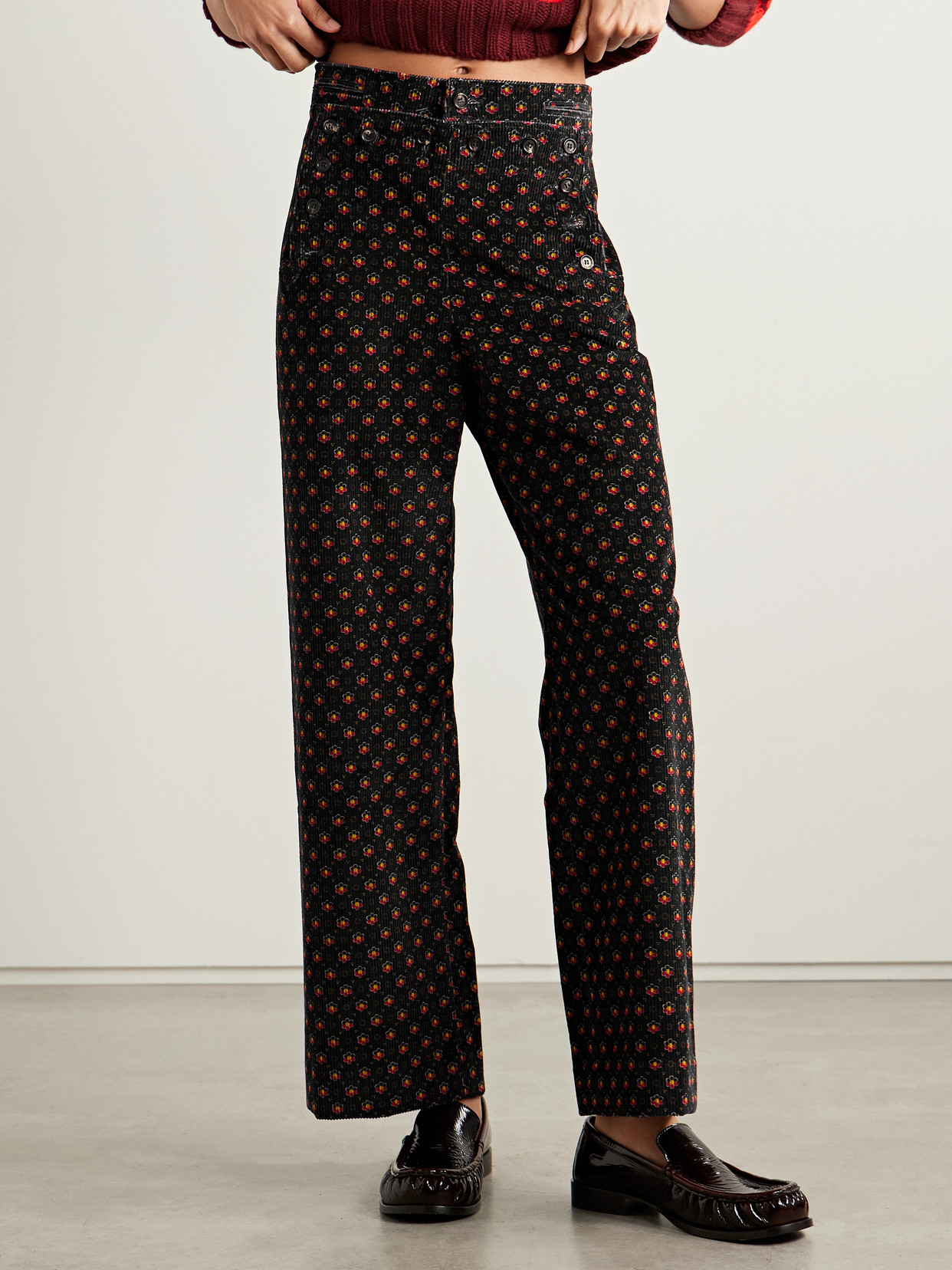 Bode Mcallister Floral-print Cotton-corduroy Straight-leg Pants In Blue