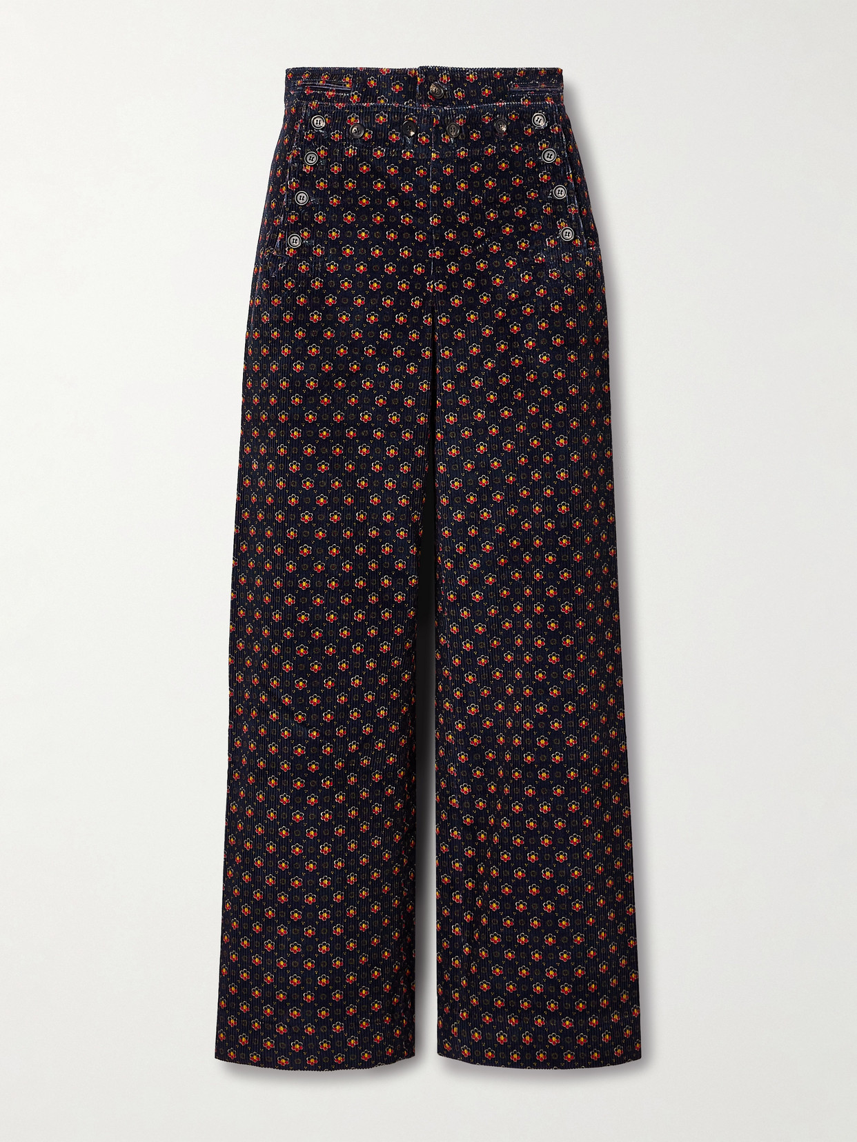 Bode Mcallister Floral-print Cotton-corduroy Straight-leg Pants In Blue