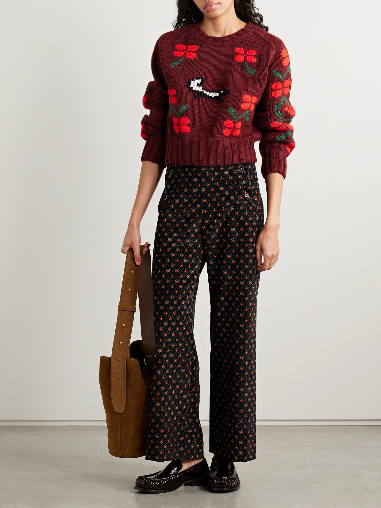 Bode Mcallister Floral-print Cotton-corduroy Straight-leg Pants In Blue