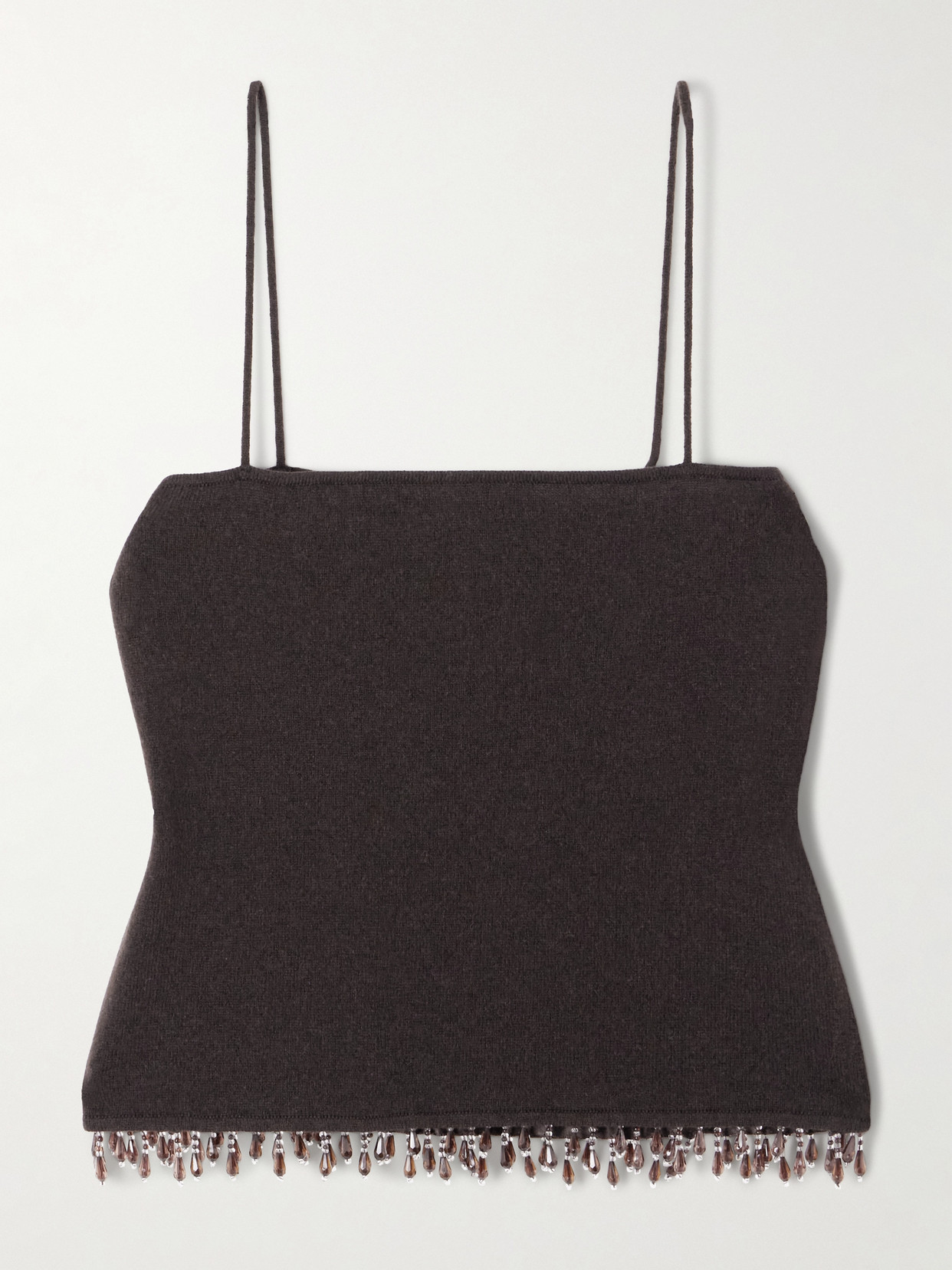Bode Fringed Bead-embellished Wool And Cashmere-blend Top In Brown