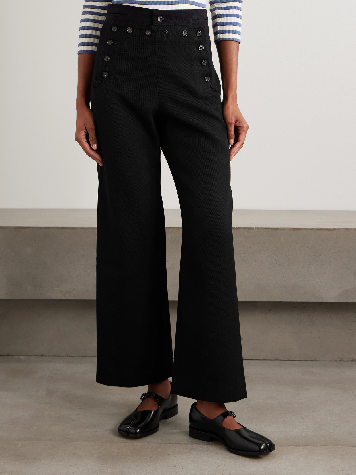 Bode Sailor Wool-twill Straight-leg Pants In Black