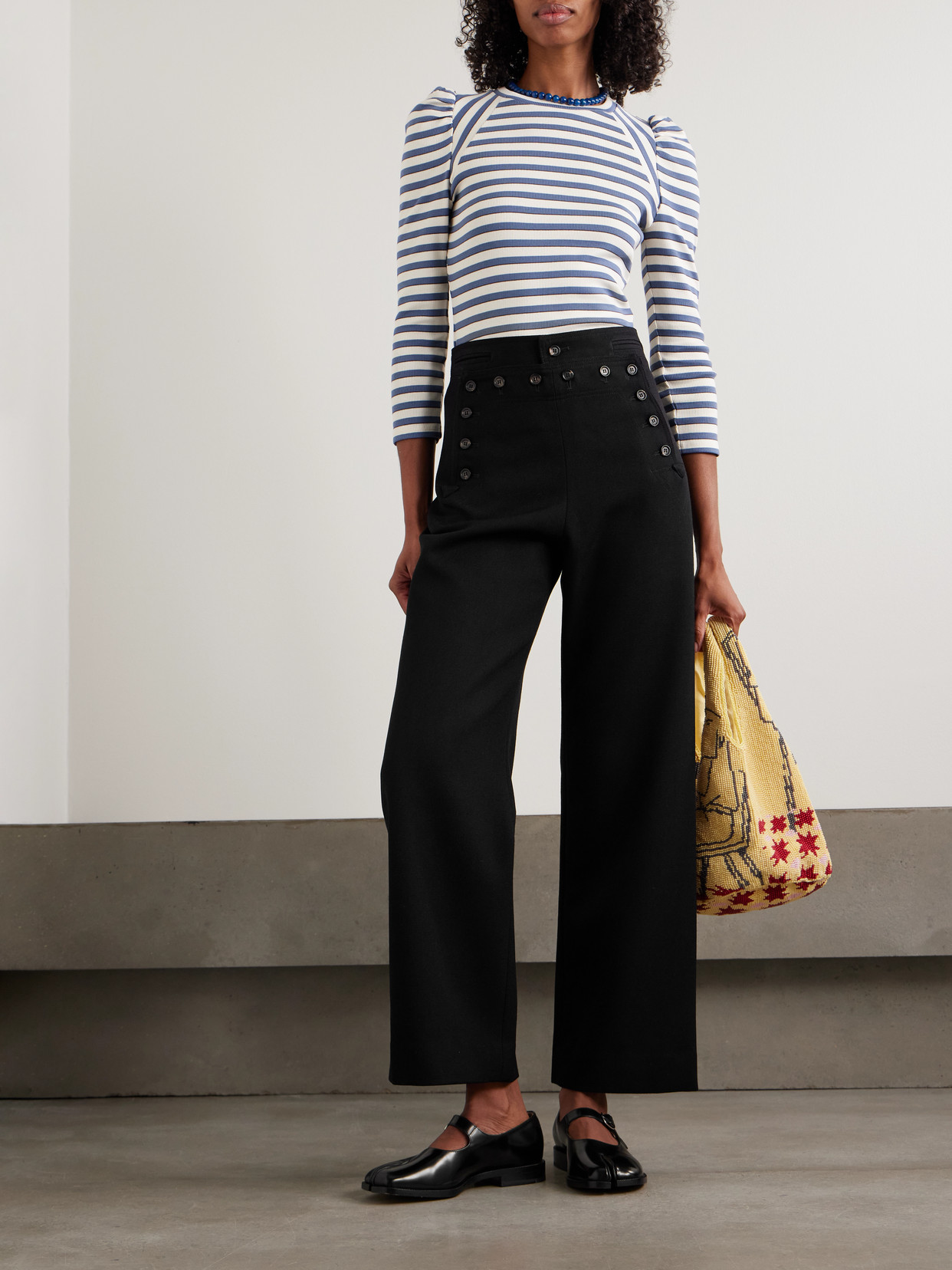 Bode Sailor Wool-twill Straight-leg Pants In Black
