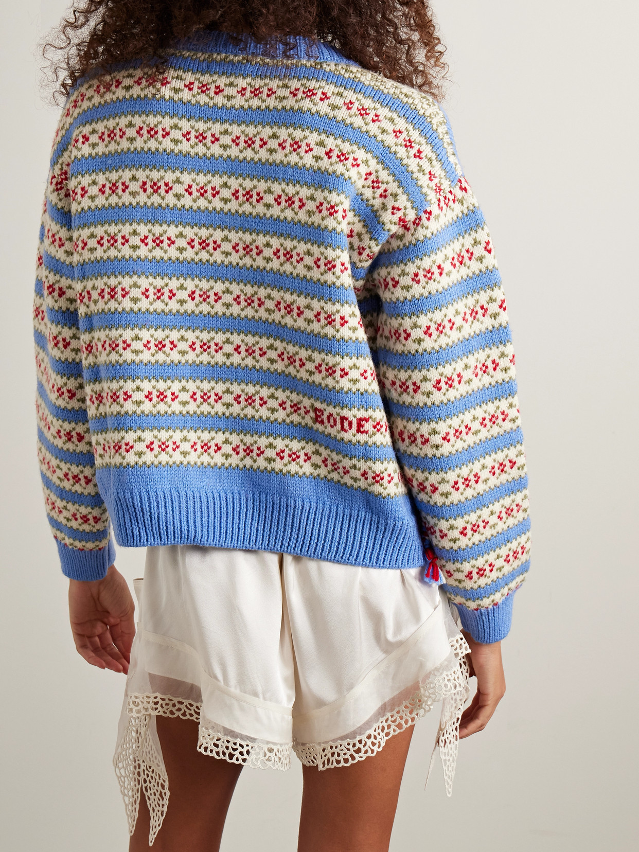 Bode Wedgewood Jacquard-knit Wool Cardigan In Blue