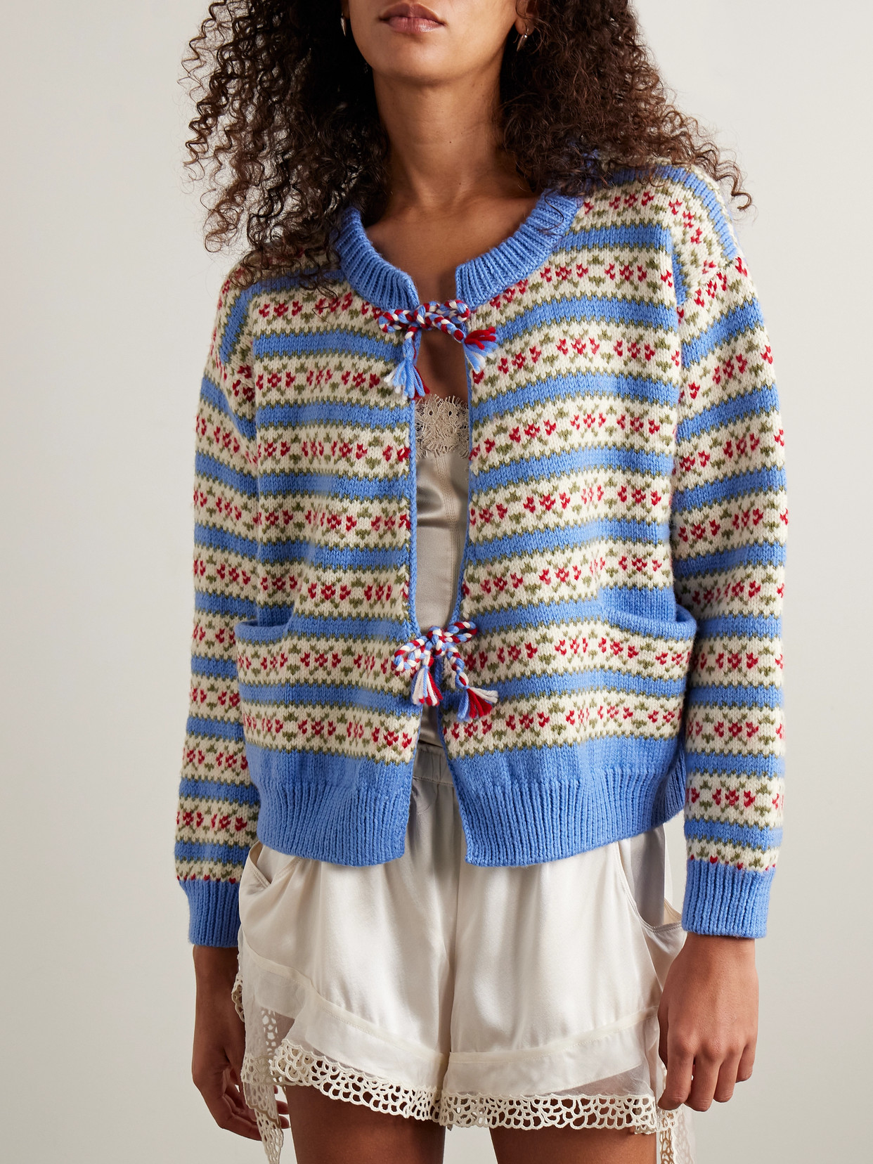 Bode Wedgewood Jacquard-knit Wool Cardigan In Blue