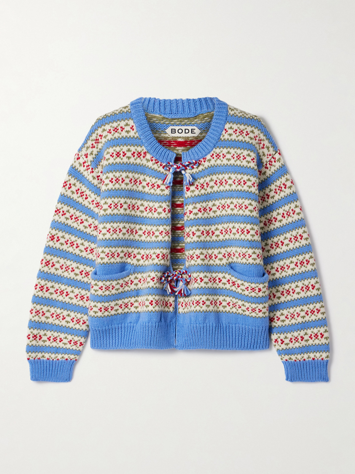 Bode Wedgewood Jacquard-knit Wool Cardigan In Blue