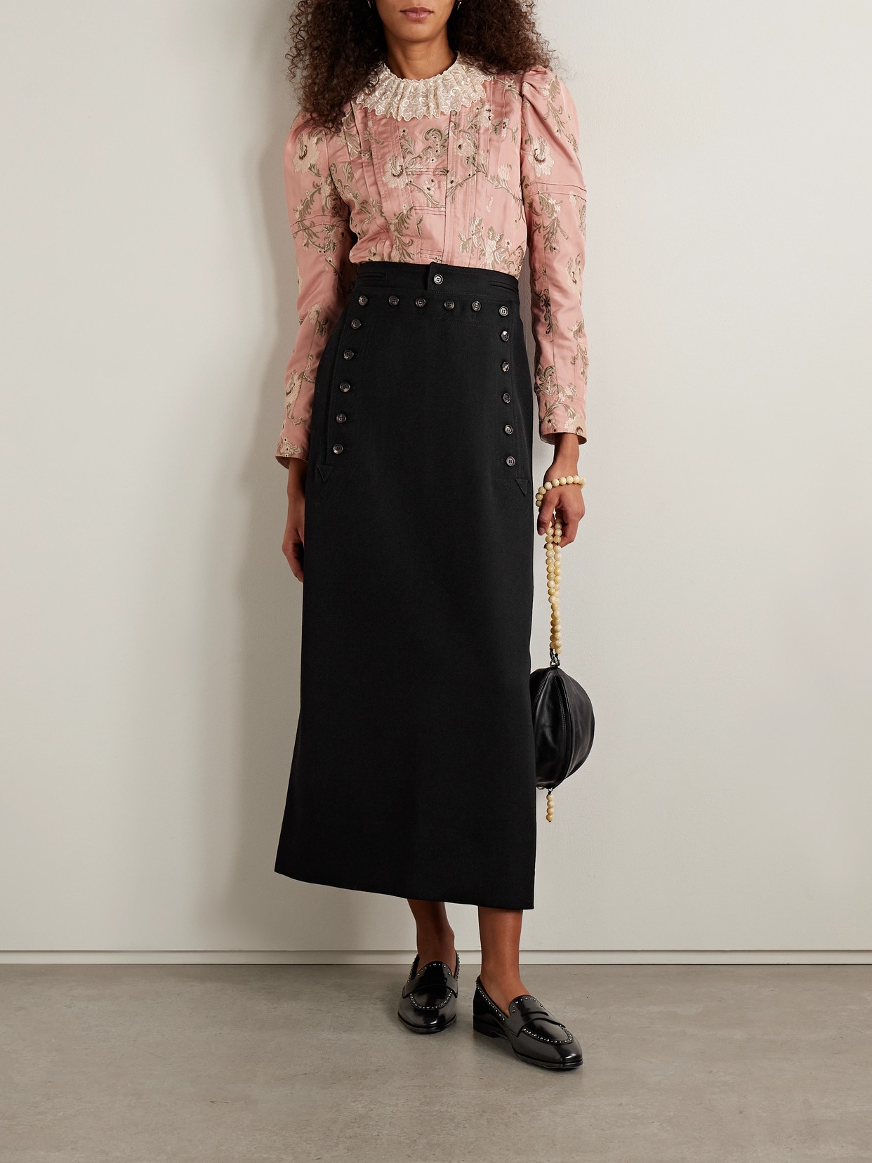 Bode Wool-twill Maxi Skirt In Black
