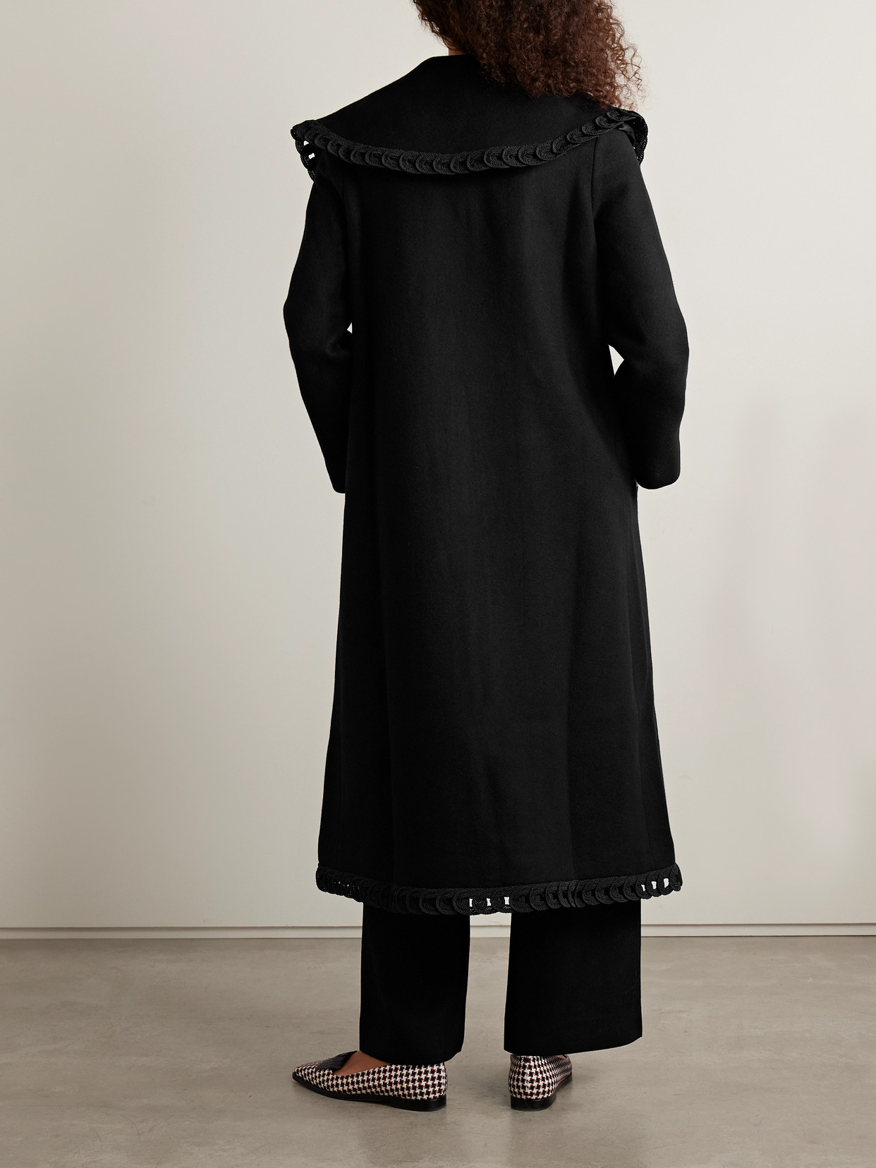 Bode Dover Belted Embroidered Wool Coat In Black
