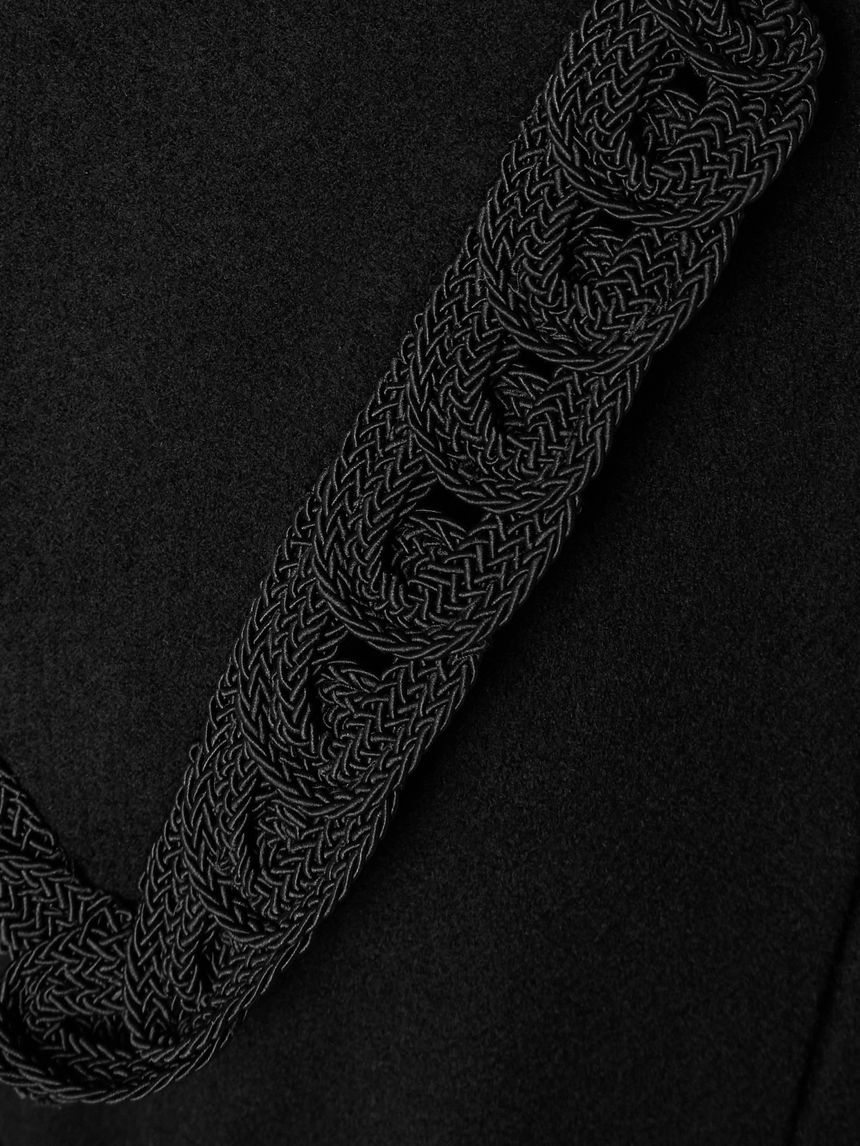 Bode Dover Belted Embroidered Wool Coat In Black