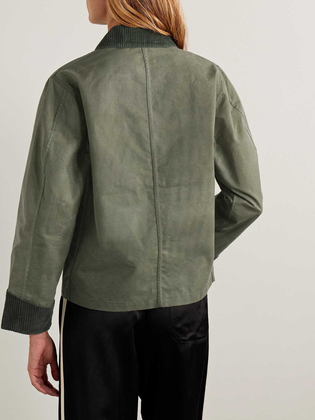 Bode Corduroy-trimmed Waxed-cotton Jacket In Green