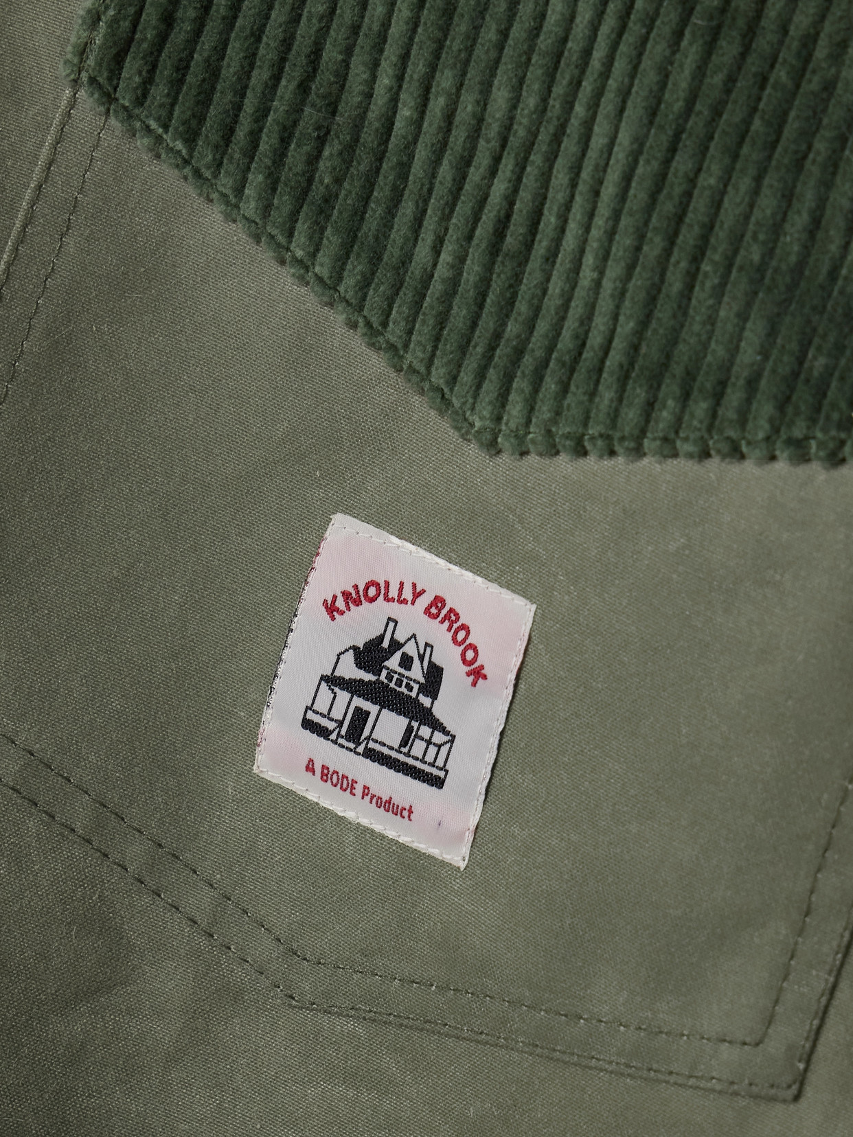 Bode Corduroy-trimmed Waxed-cotton Jacket In Green