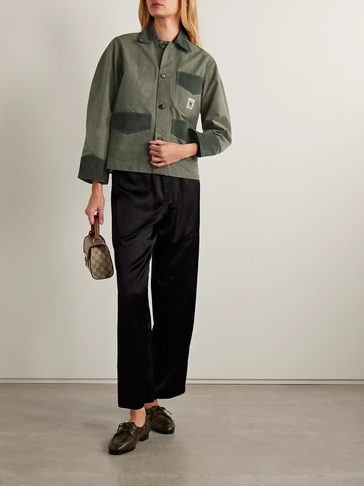 Bode Corduroy-trimmed Waxed-cotton Jacket In Green