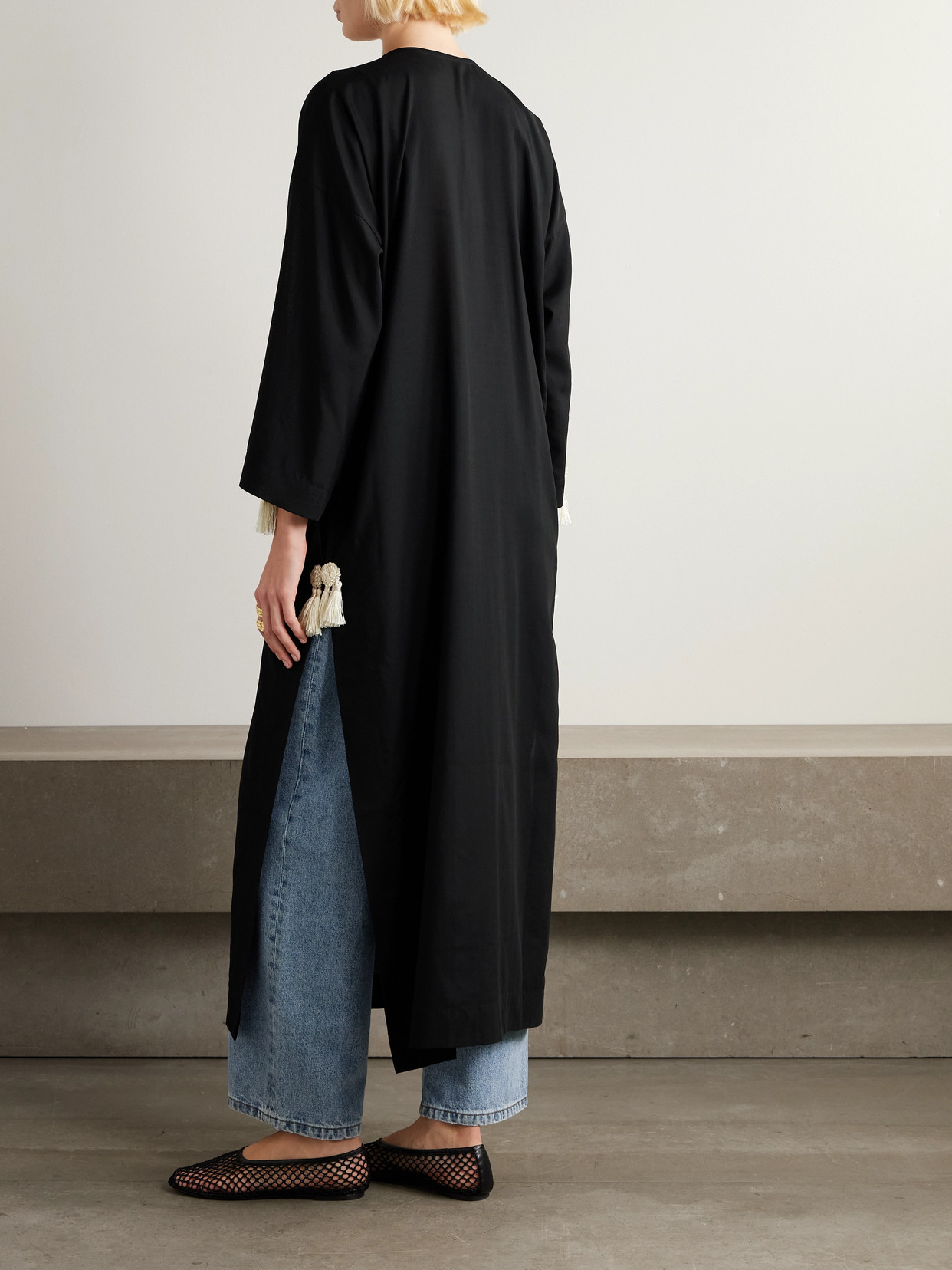 Bode Tasseled Wool Maxi Dress In Black