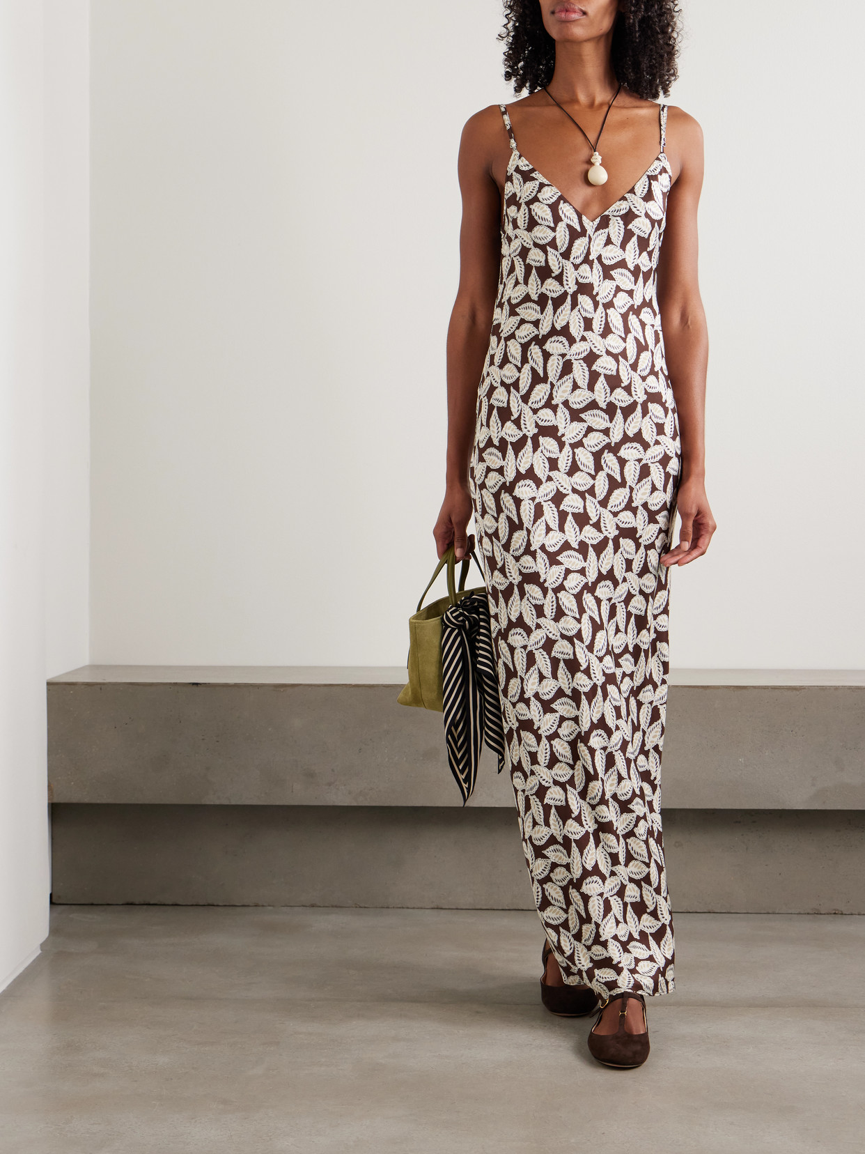 Bode Paper Birch Printed Twill Maxi Dress In Brown