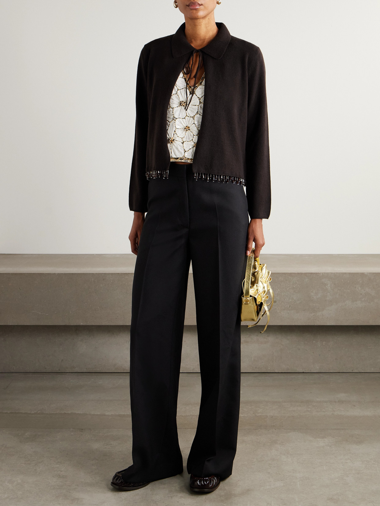 Bode Embellished Wool And Cashmere-blend Cardigan In Brown