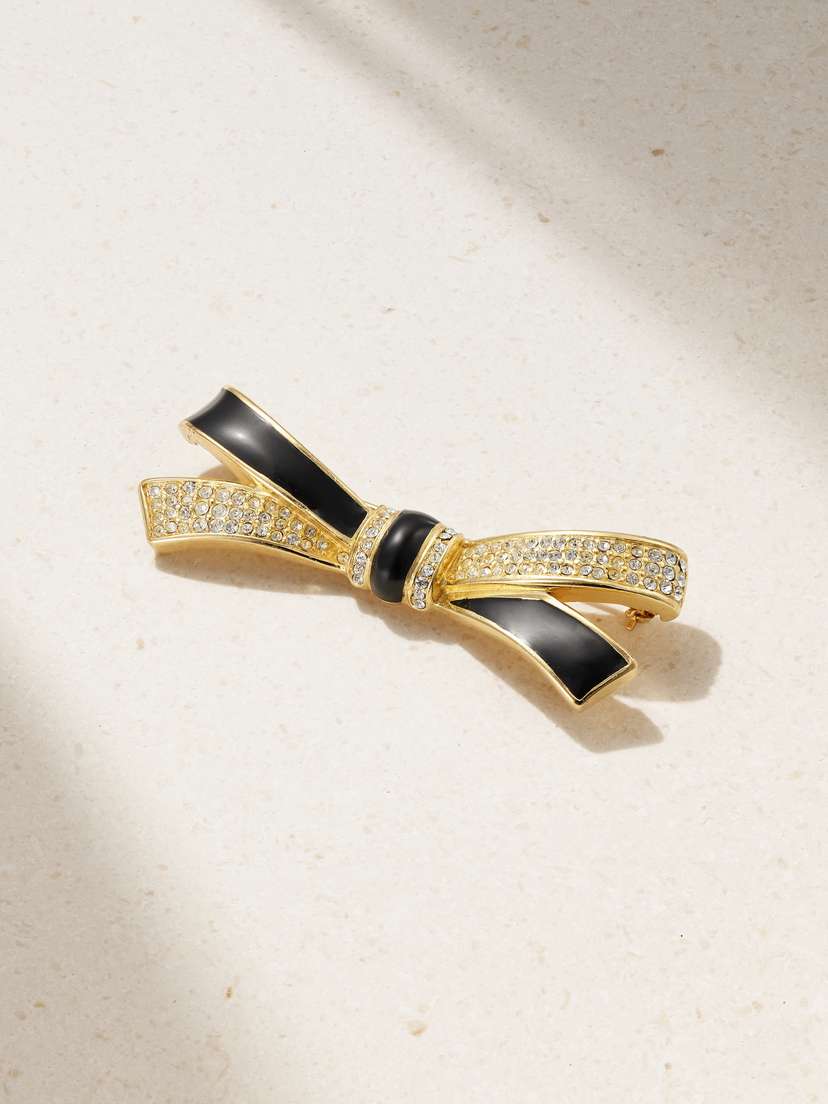 Susan Caplan Vintage Christian Dior Gold-plated, Enamel And Swarovski Crystal Brooch